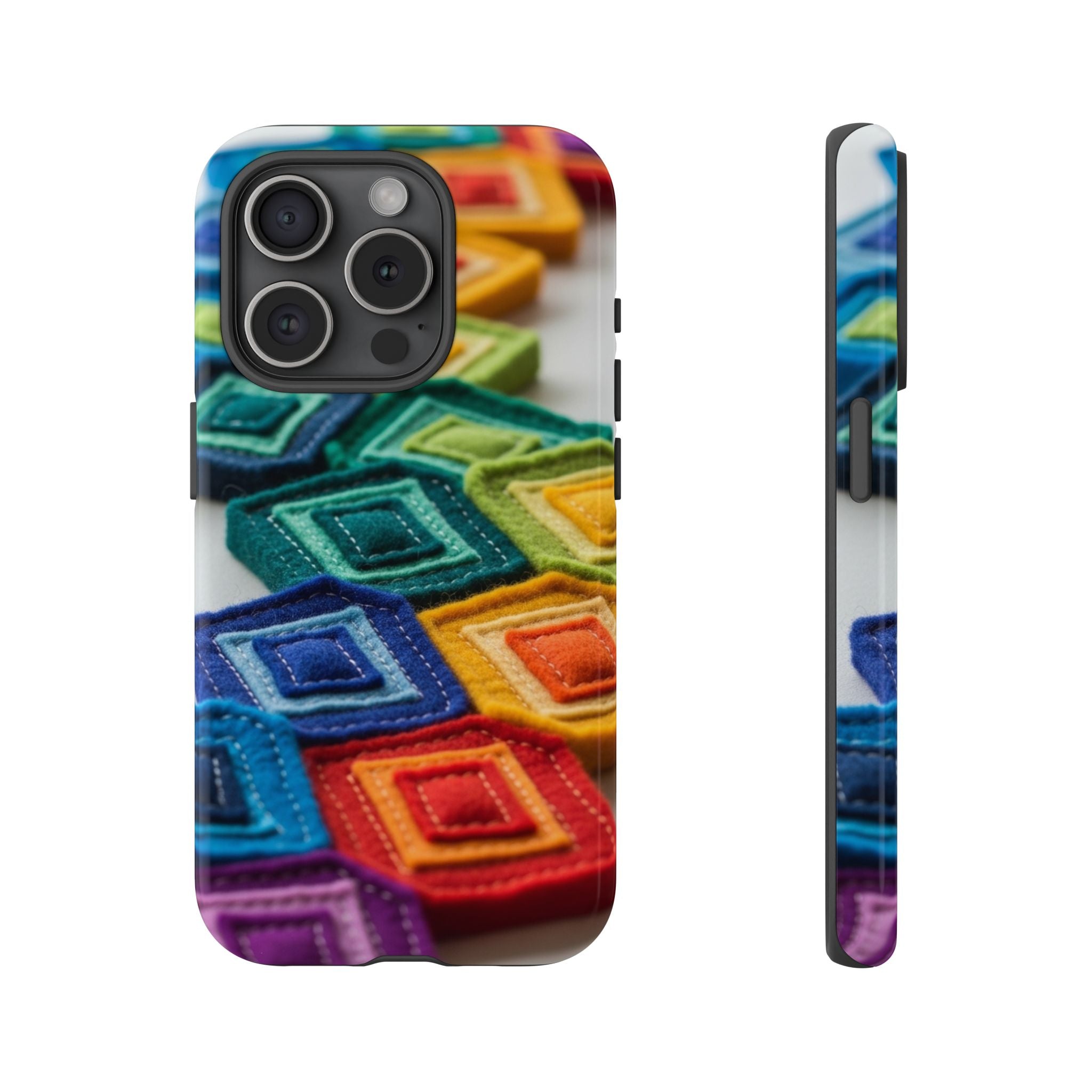 Colorful Geometric Quilt Pattern Phone Case – Bright Rainbow Diamond Tough Case