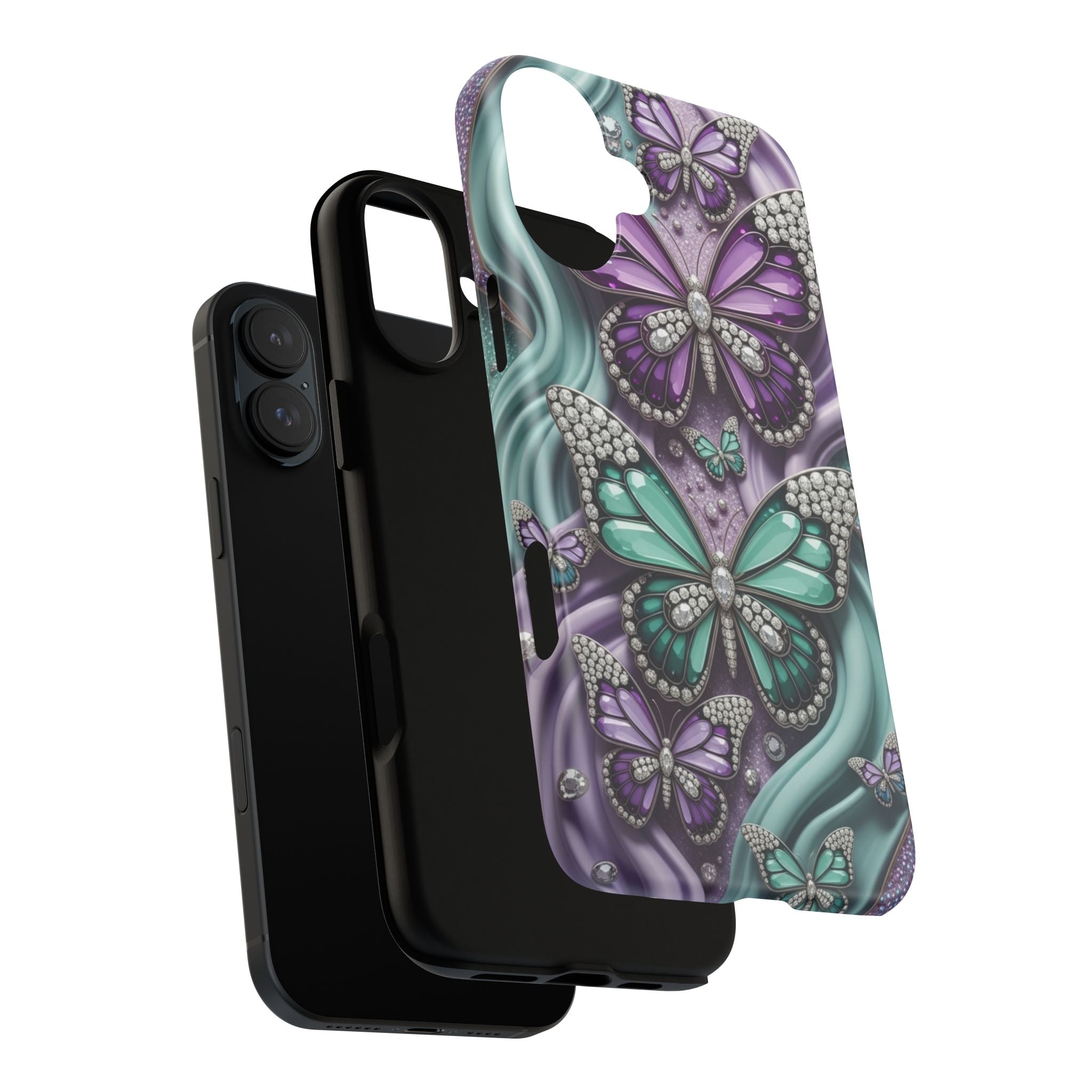 Butterfly Gem Tough Phone Case – Teal & Purple Sparkle Protective Cover