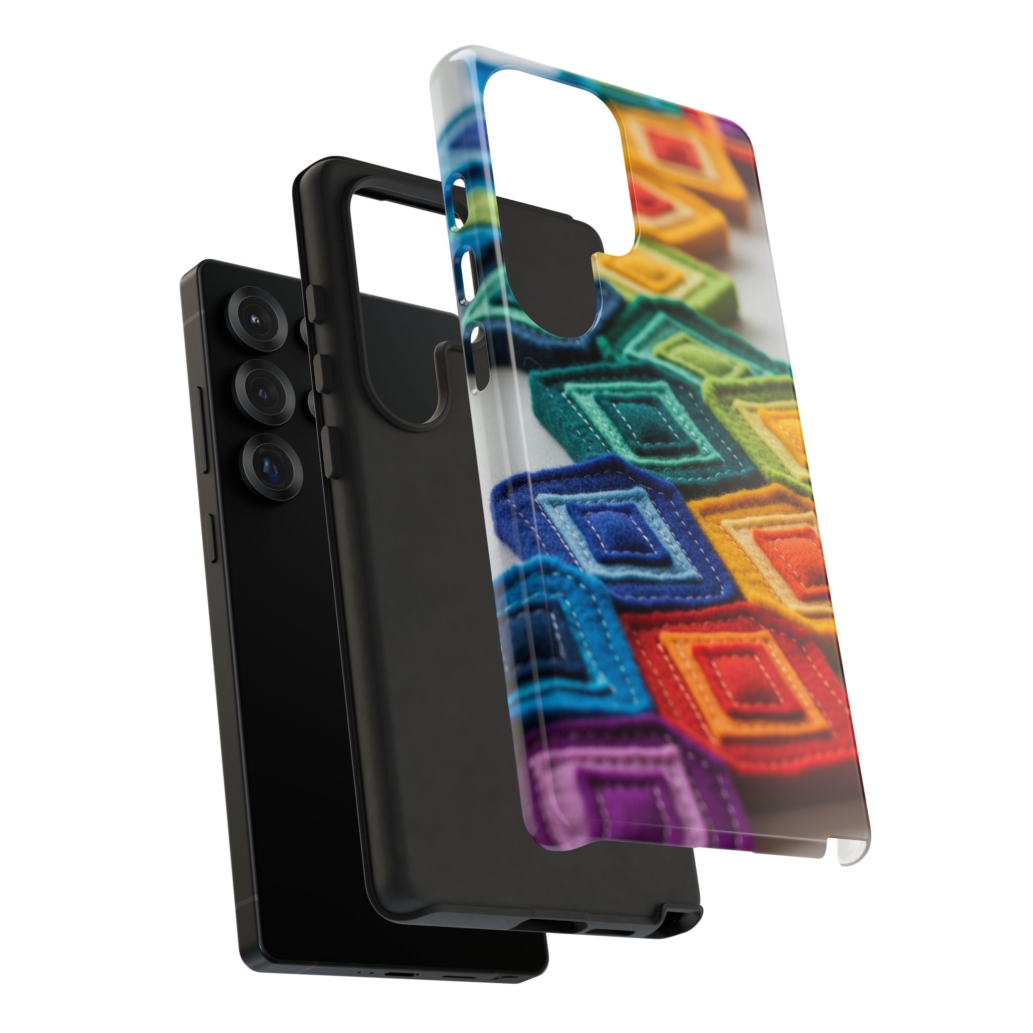 Colorful Geometric Quilt Pattern Phone Case – Bright Rainbow Diamond Tough Case