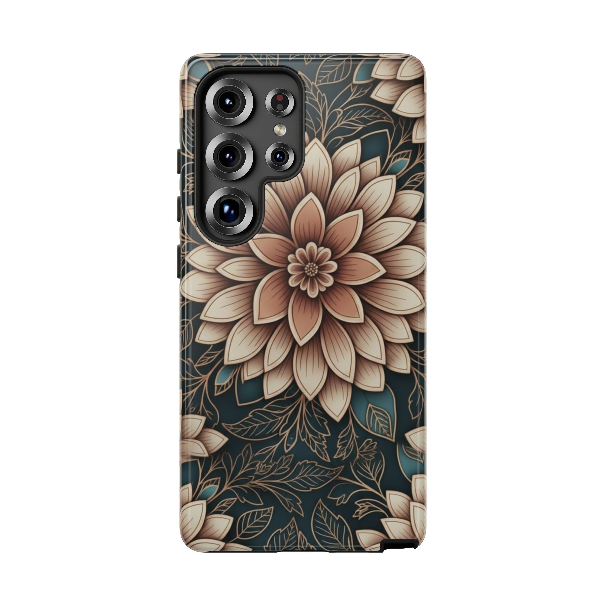 Floral Mandala Tough Phone Case - Boho Dahlia Protective Cover