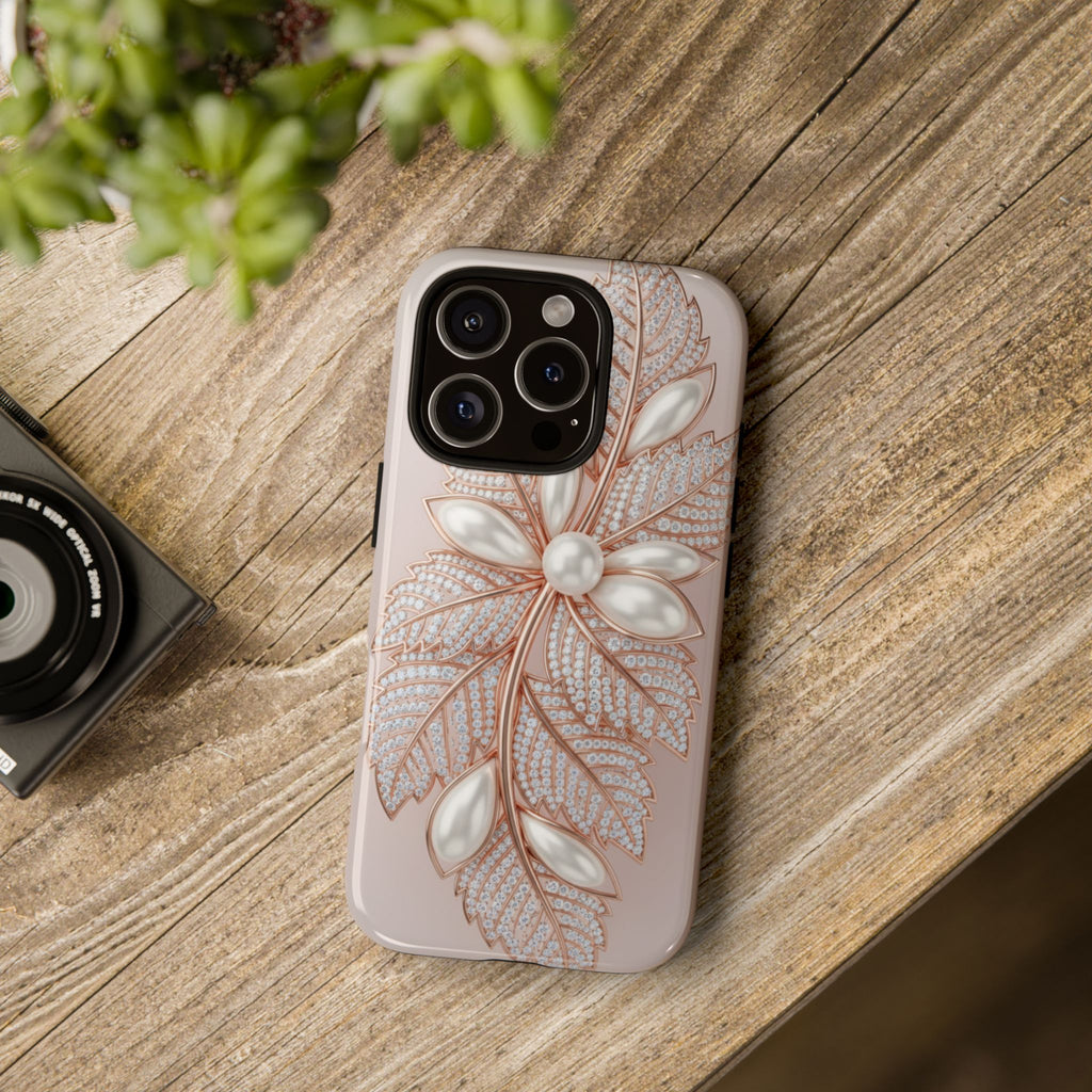 Pearl Floral Phone Case – Rose Gold Leaf iPhone Cover