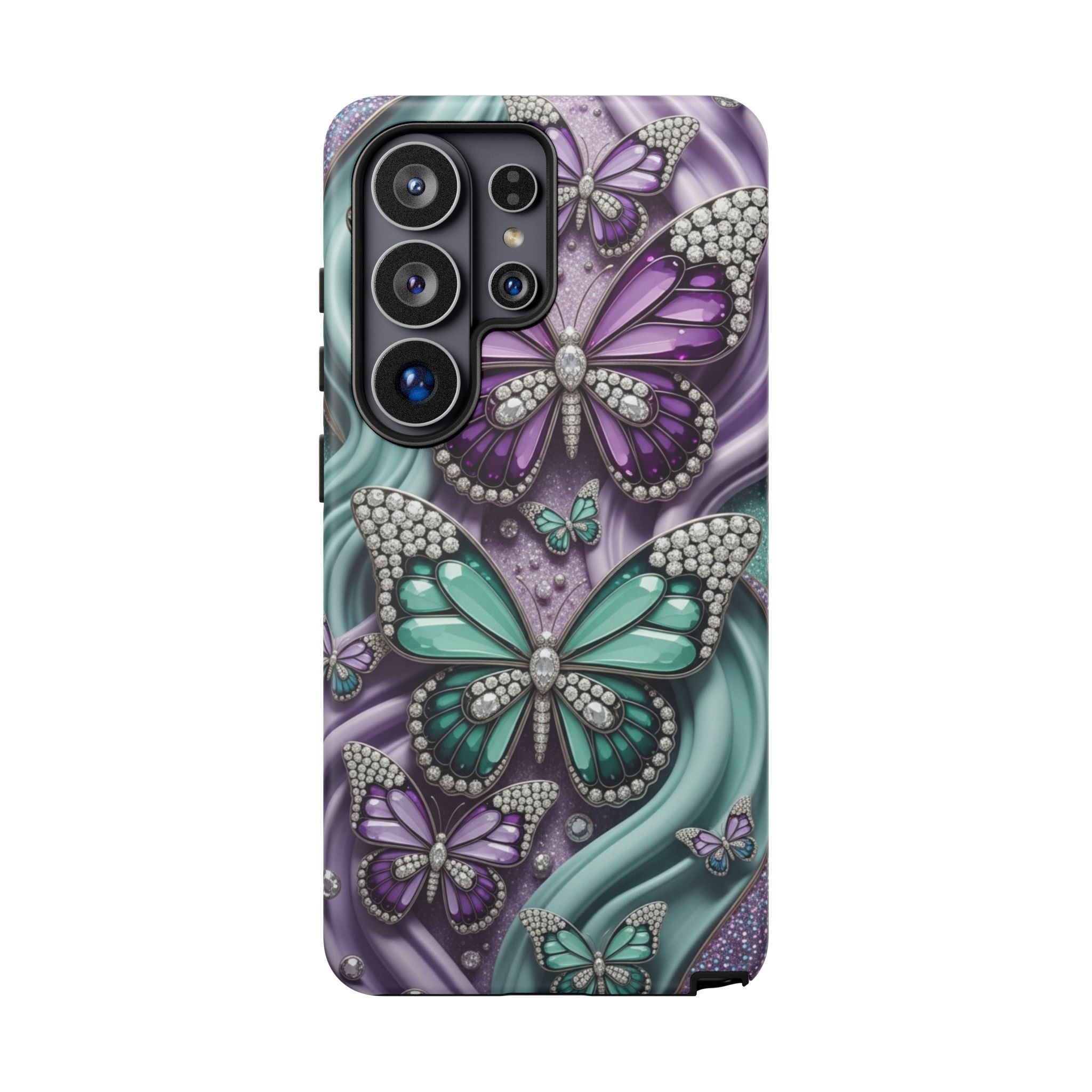 Butterfly Gem Tough Phone Case – Teal & Purple Sparkle Protective Cover