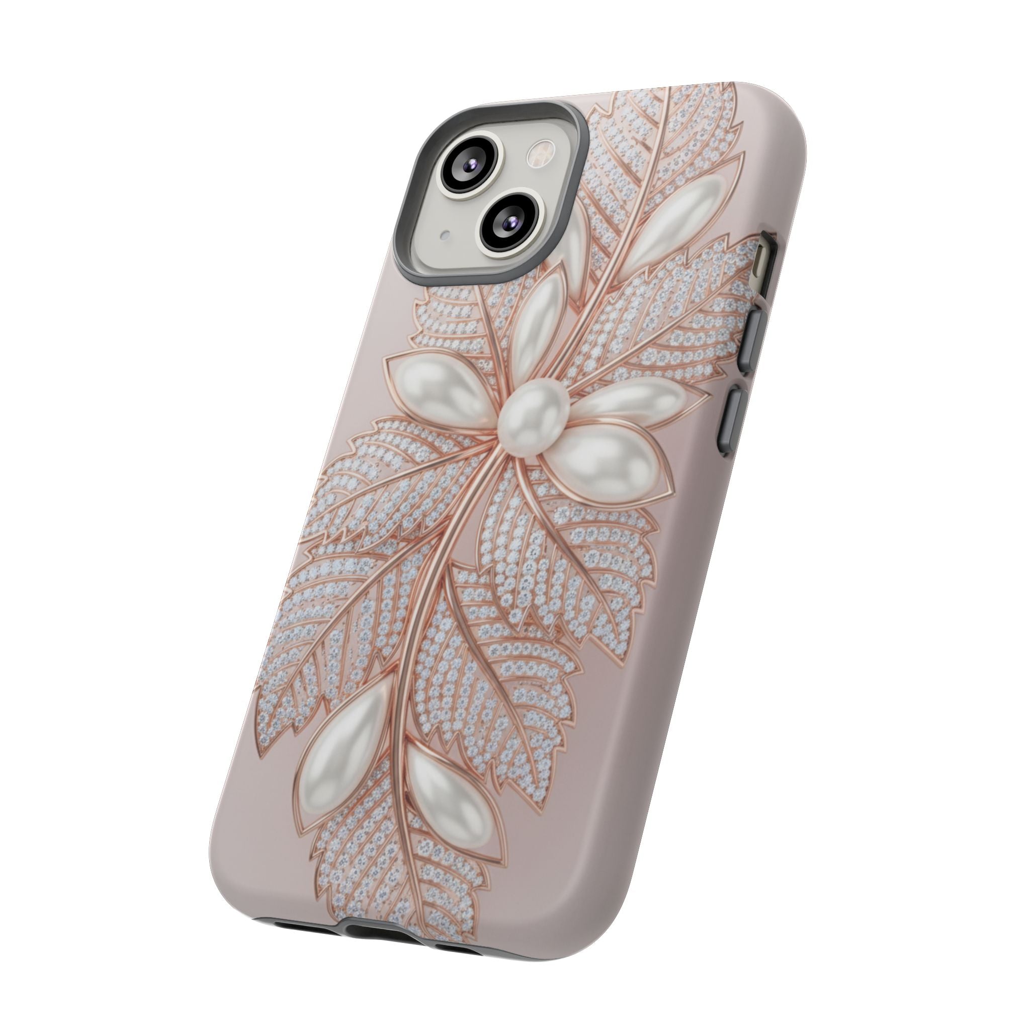 Pearl Floral Phone Case – Rose Gold Leaf iPhone Cover