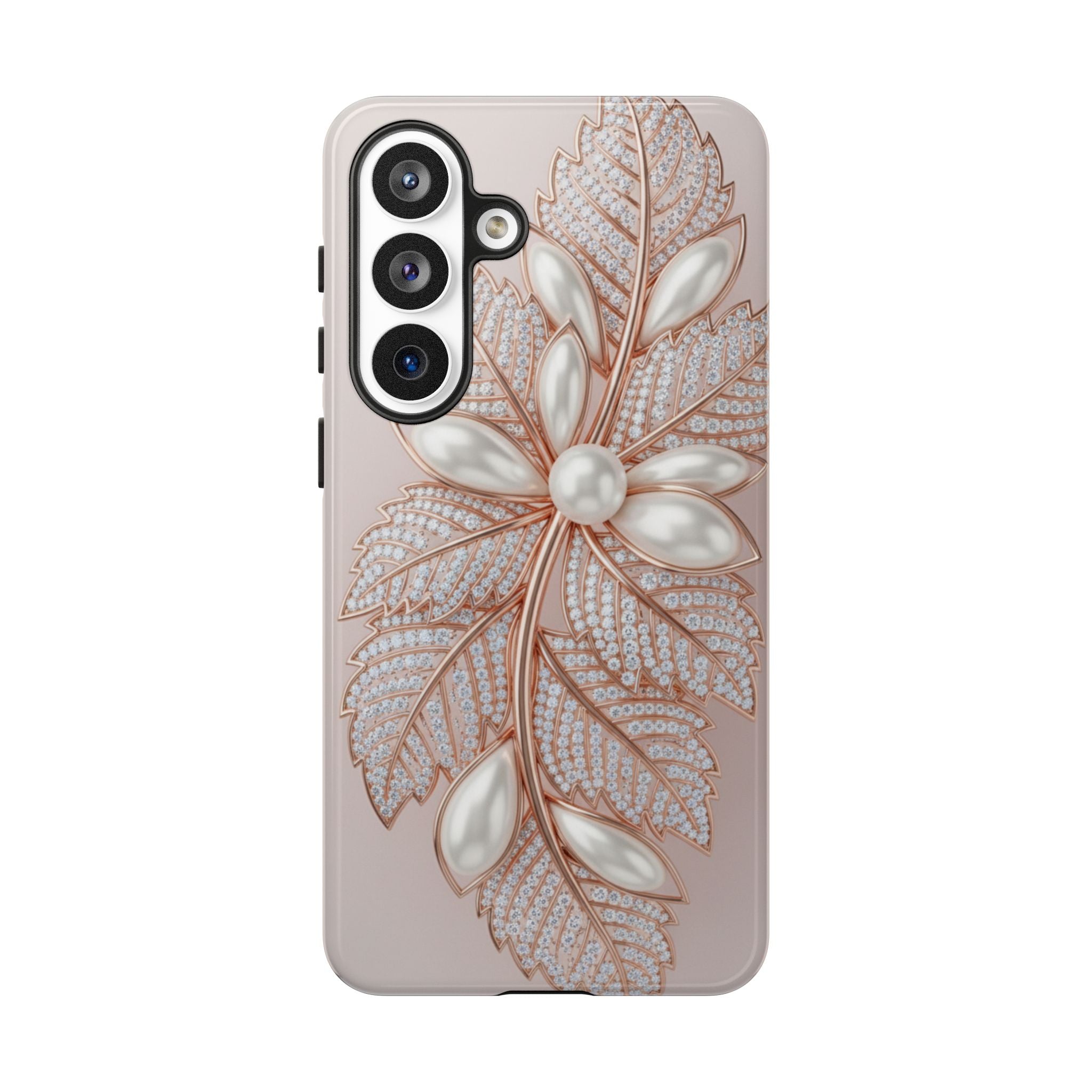 Pearl Floral Phone Case for Samsung galaxy phone — Elegant Rose Gold Leaf Design for Women