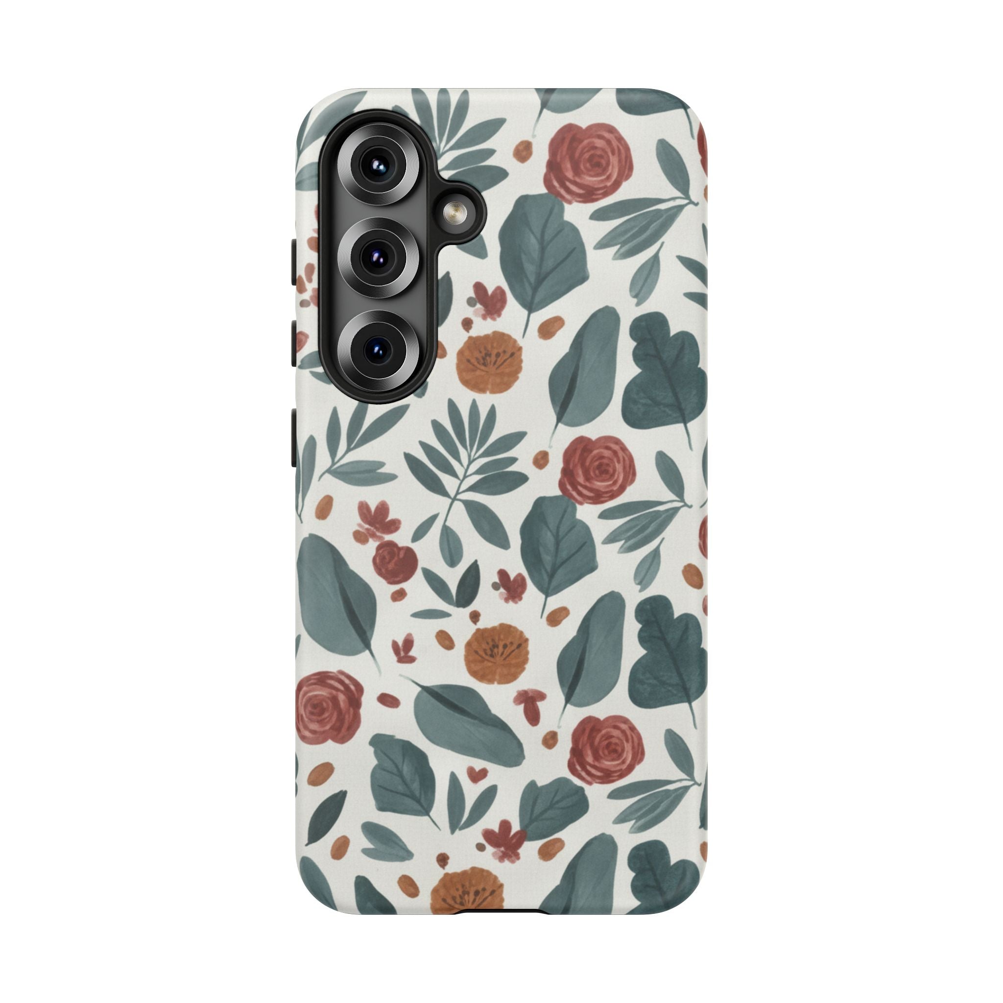 Floral Leaf Pattern Tough Phone Case — Protective Botanical iPhone Cover