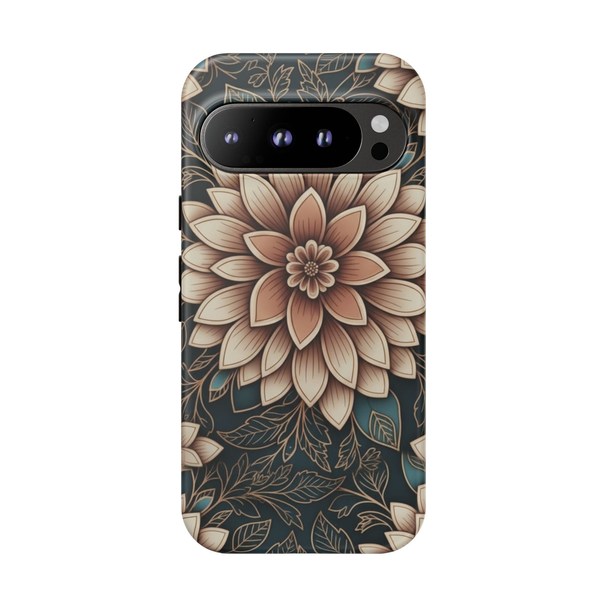 Floral Mandala Tough Phone Case - Boho Dahlia Protective Cover