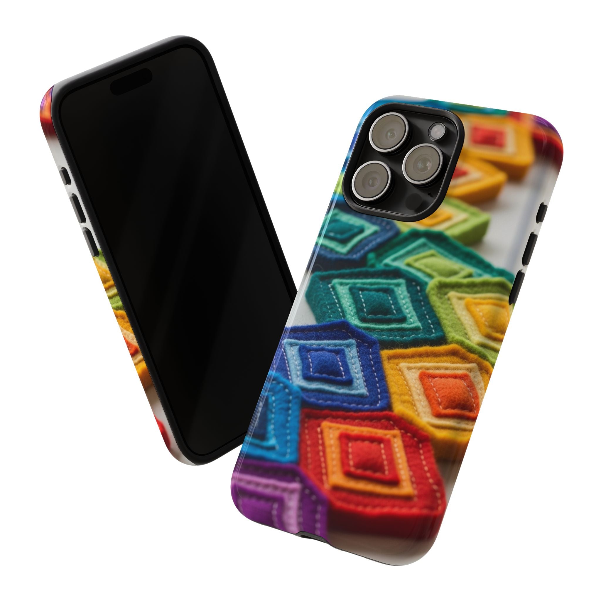 Colorful Geometric Quilt Pattern Phone Case – Bright Rainbow Diamond Tough Case