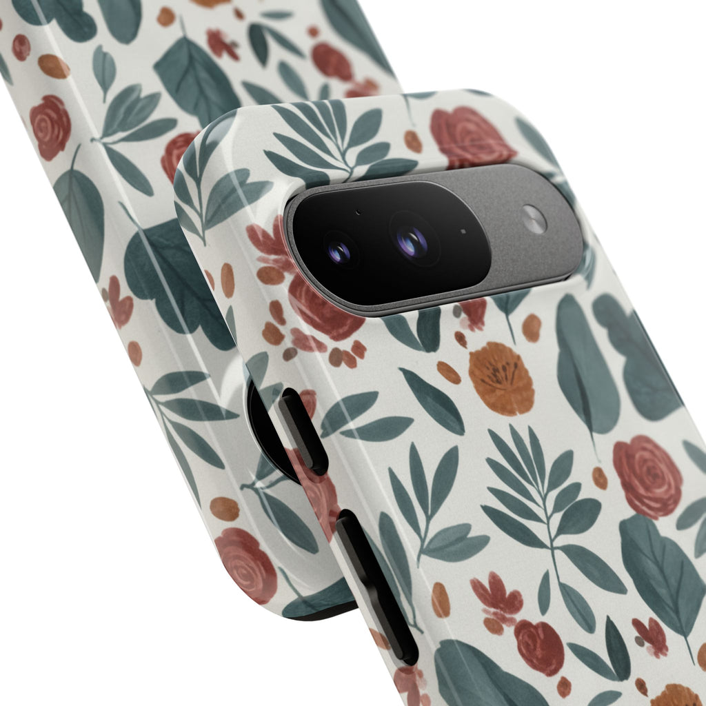 Floral Leaf Pattern Tough Phone Case — Protective Botanical iPhone Cover