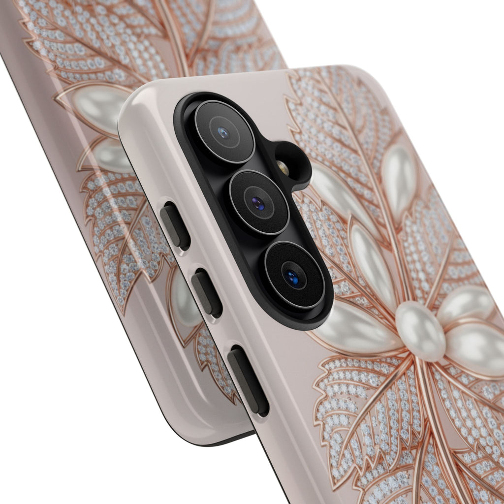 Pearl Floral Phone Case for Samsung galaxy phone — Elegant Rose Gold Leaf Design for Women