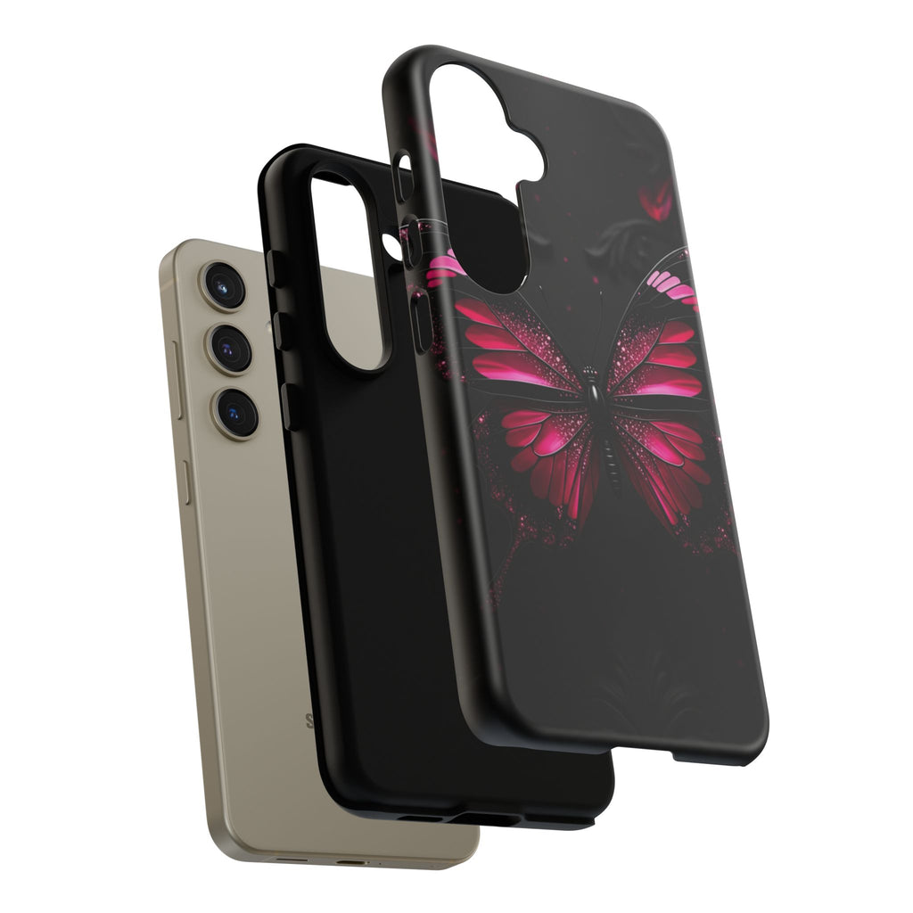 Pink Butterfly Tough Phone Case - Shockproof Protective iPhone Cover