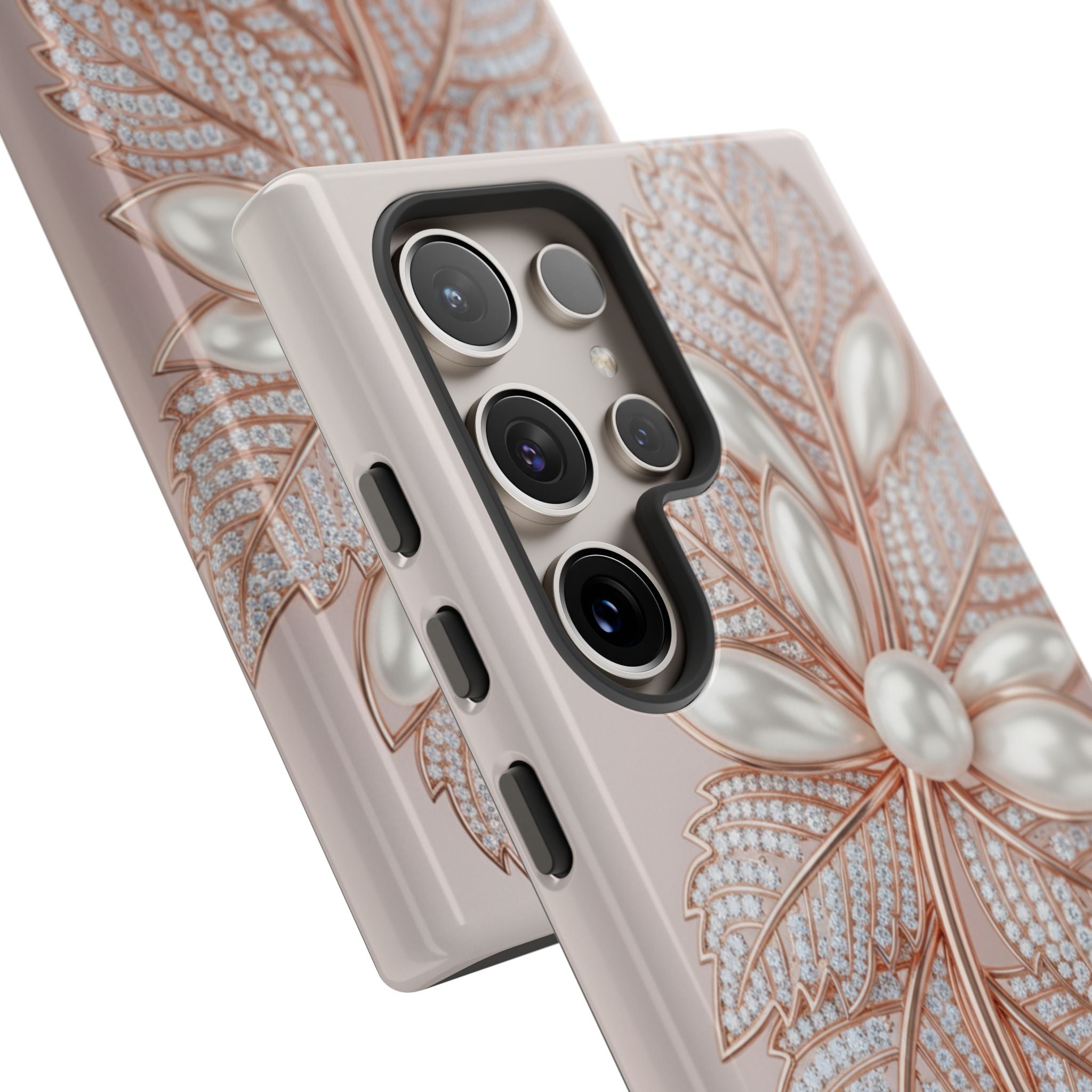 Pearl Floral Phone Case for Samsung galaxy phone — Elegant Rose Gold Leaf Design for Women
