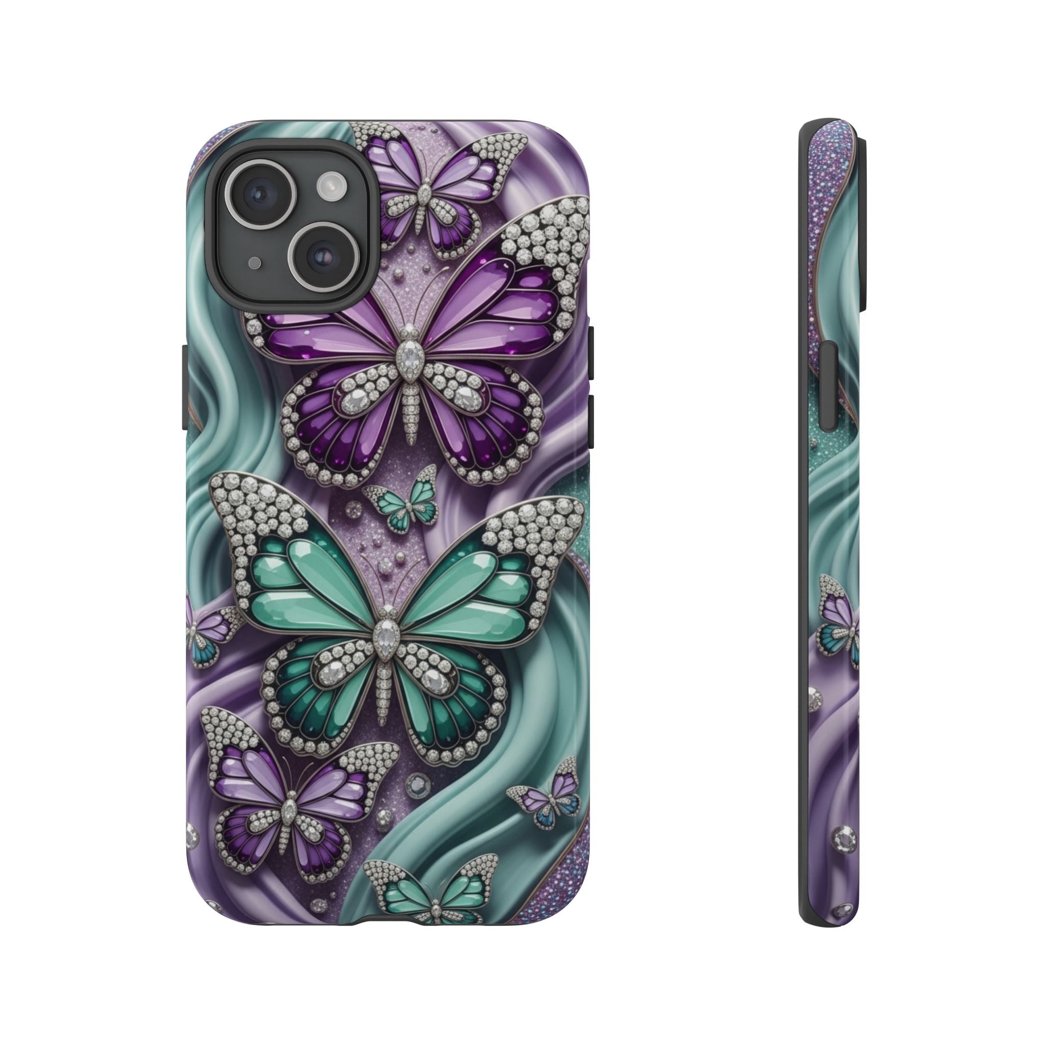Butterfly Gem Tough Phone Case – Teal & Purple Sparkle Protective Cover