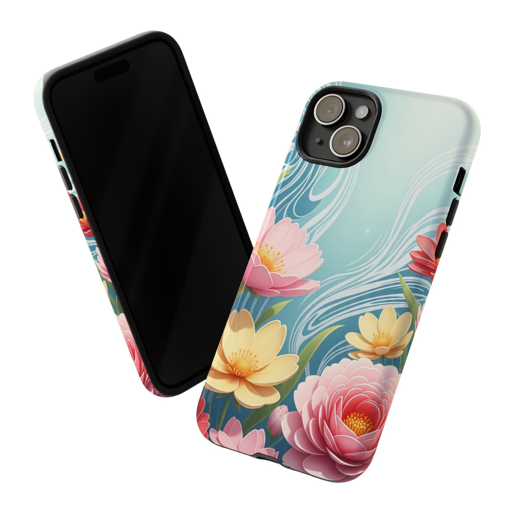 Floral Lotus Tough Phone Case — Watercolor Garden Protective Cover