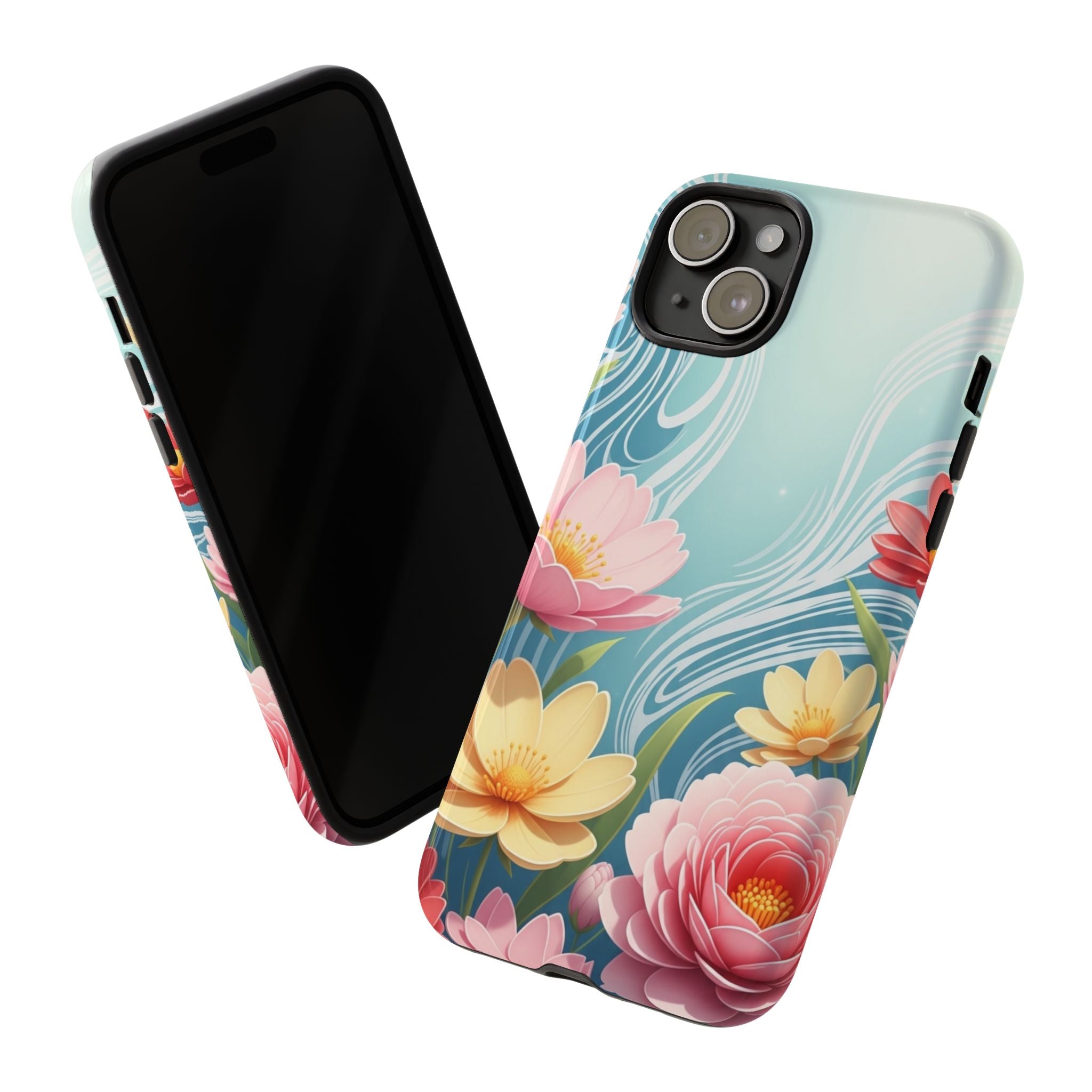 Floral Lotus Tough Phone Case — Watercolor Garden Protective Cover