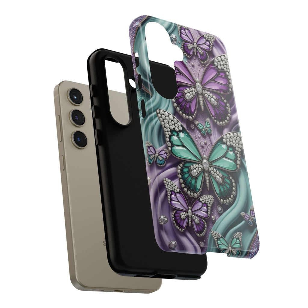 Butterfly Gem Tough Phone Case – Teal & Purple Sparkle Protective Cover