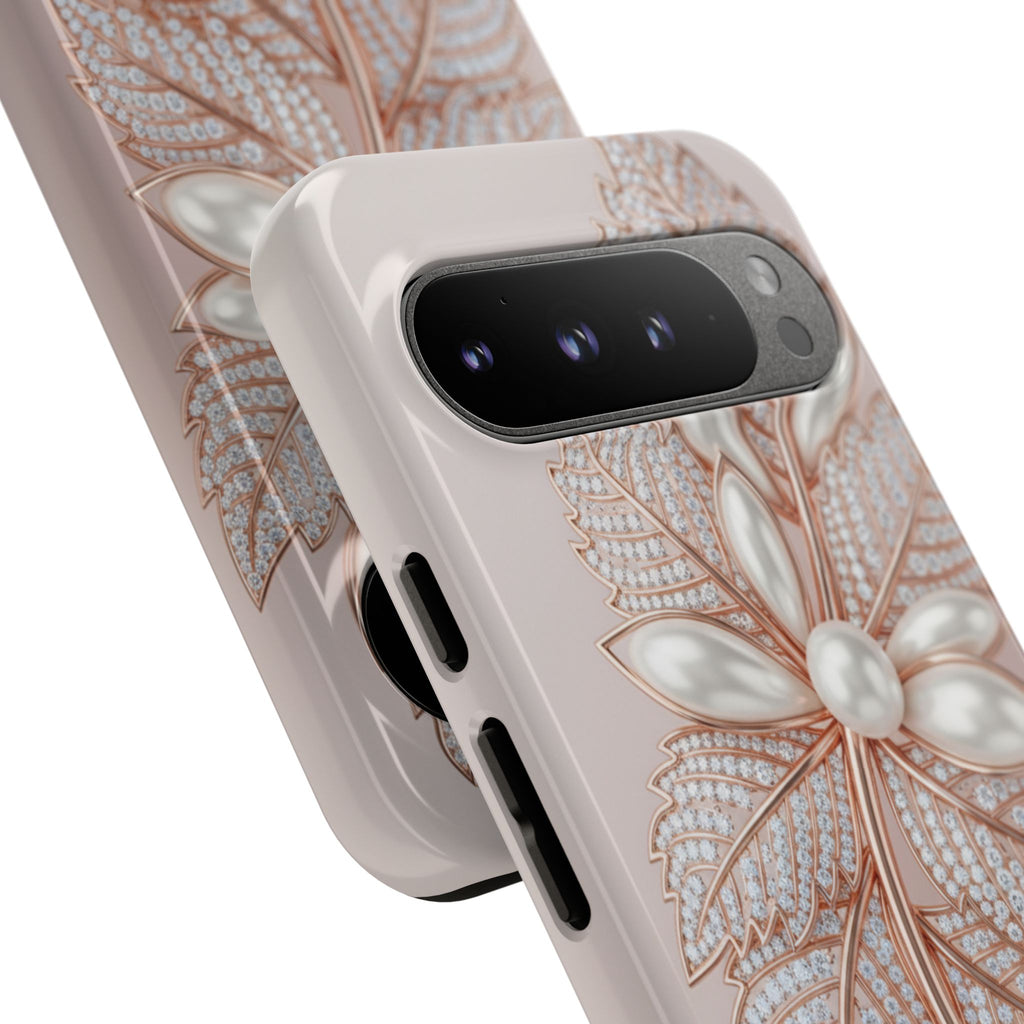 Rose Gold Pearl Leaf Tough Phone Case for Google Phone