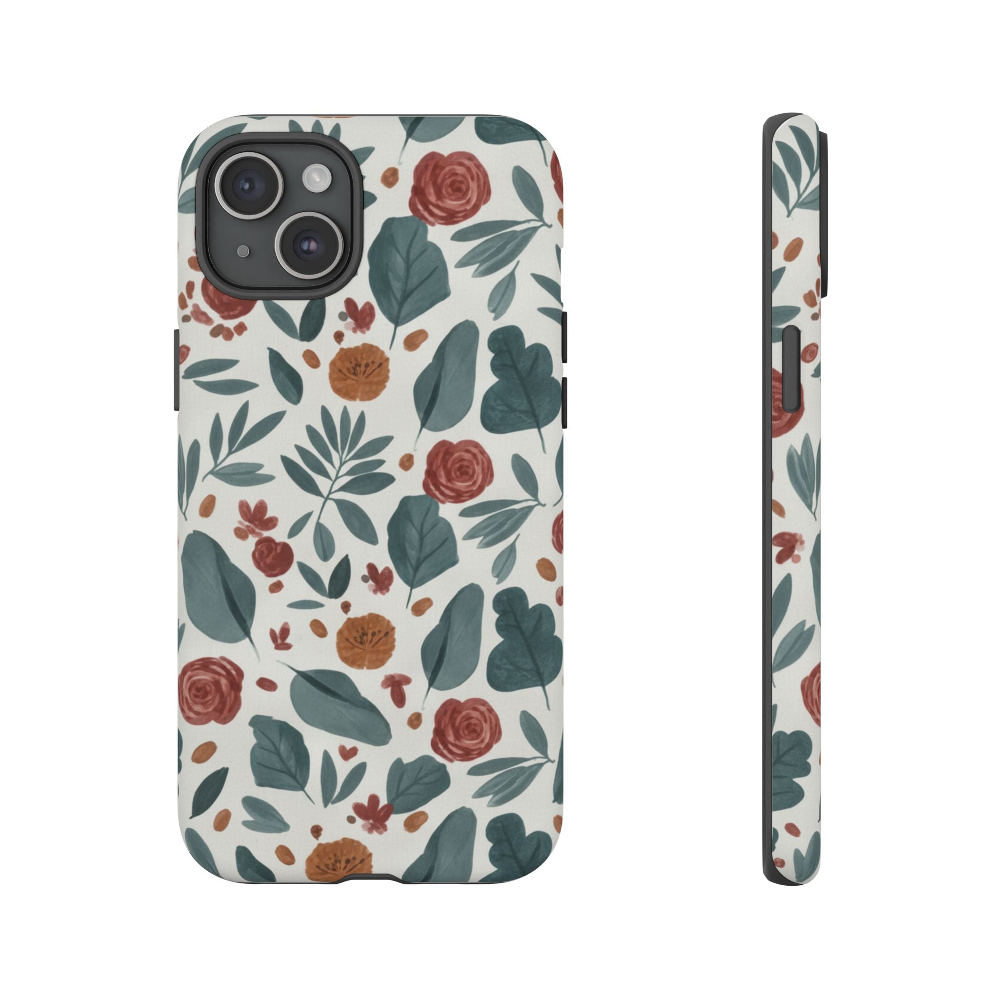 Floral Leaf Pattern Tough Phone Case — Protective Botanical iPhone Cover