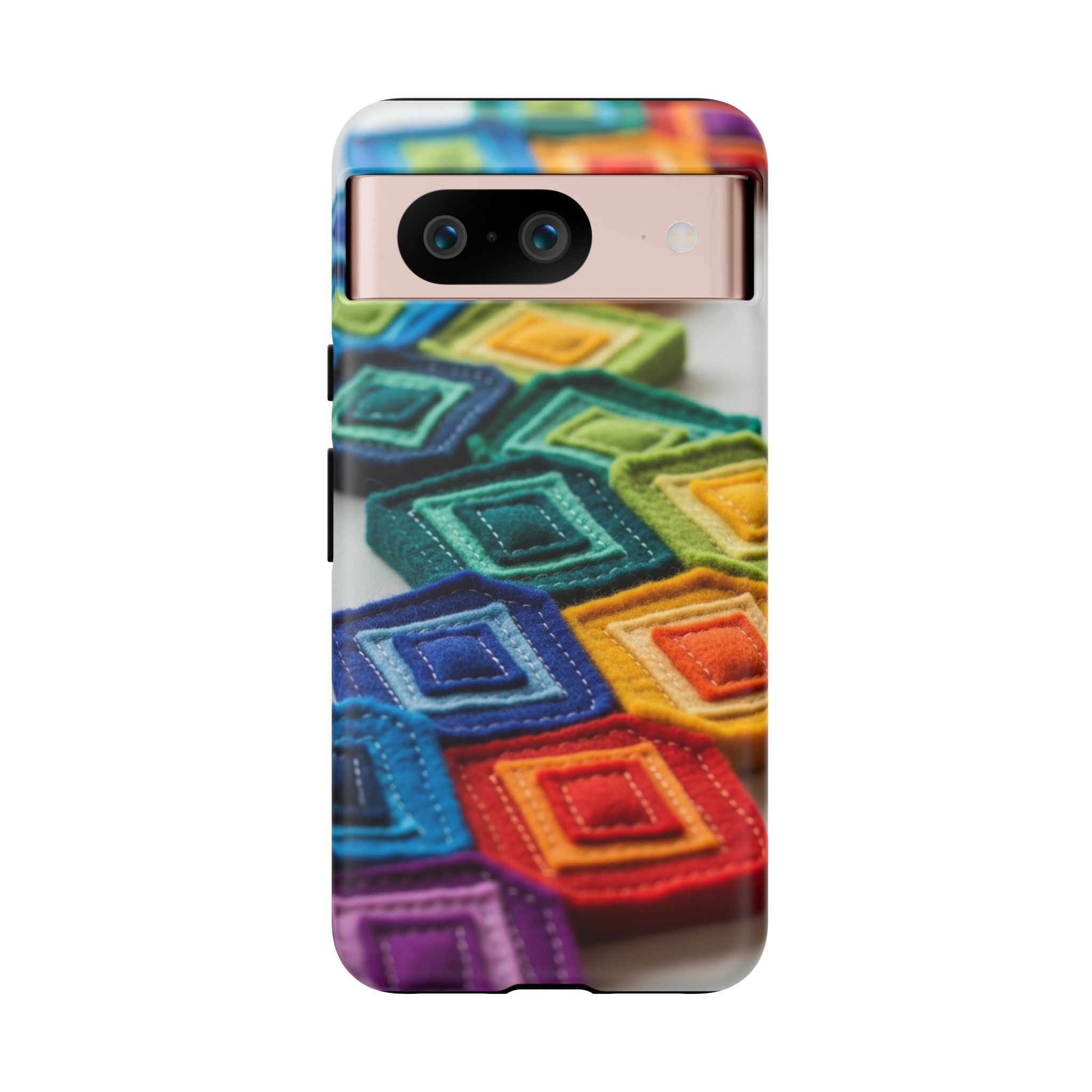 Colorful Geometric Quilt Pattern Phone Case – Bright Rainbow Diamond Tough Case