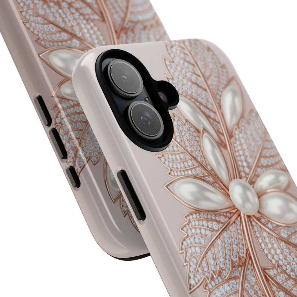 Pearl Floral Phone Case – Rose Gold Leaf iPhone Cover
