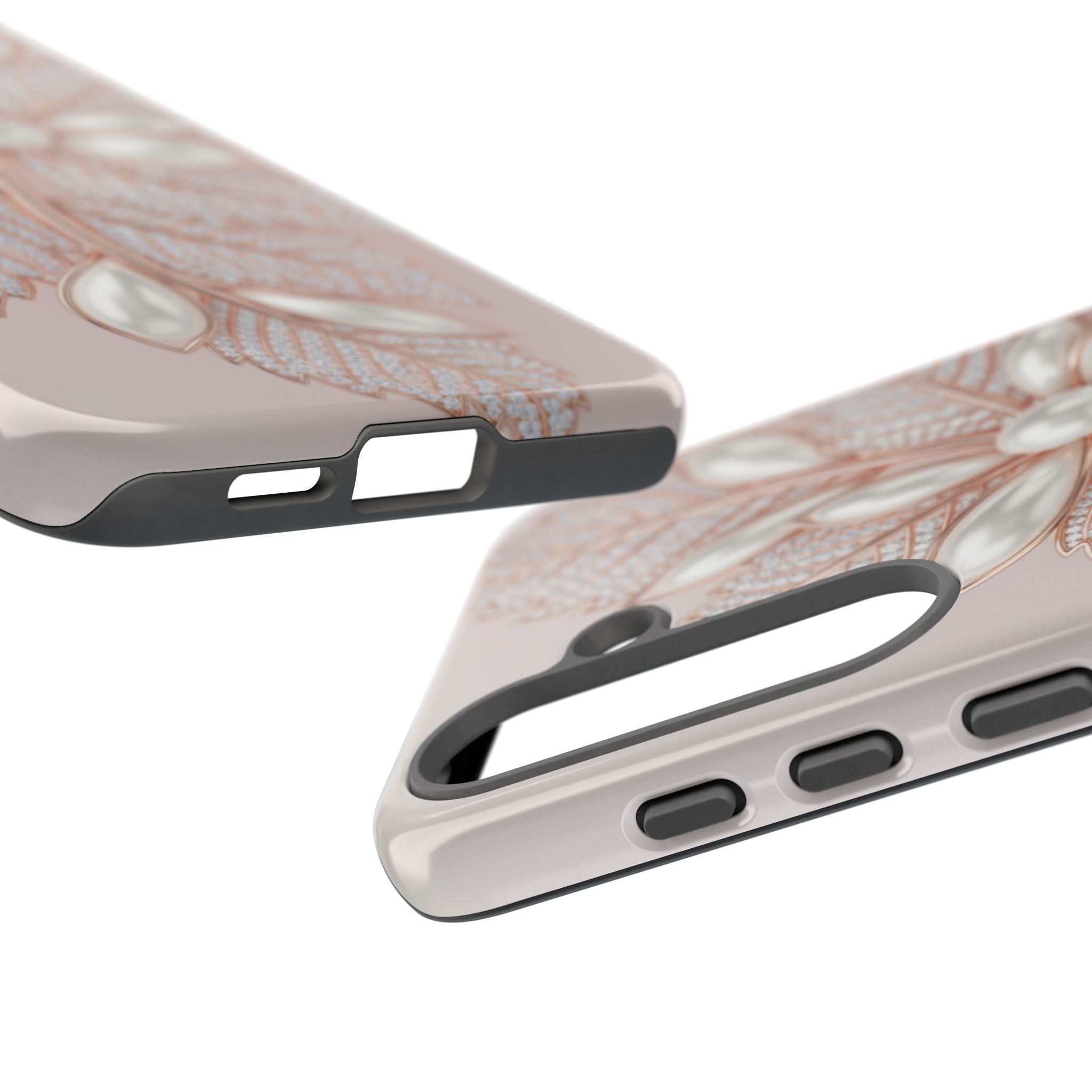 Pearl Floral Phone Case for Samsung galaxy phone — Elegant Rose Gold Leaf Design for Women