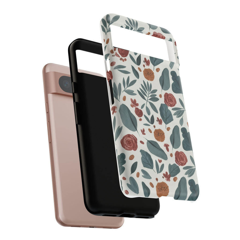 Floral Leaf Pattern Tough Phone Case — Protective Botanical iPhone Cover