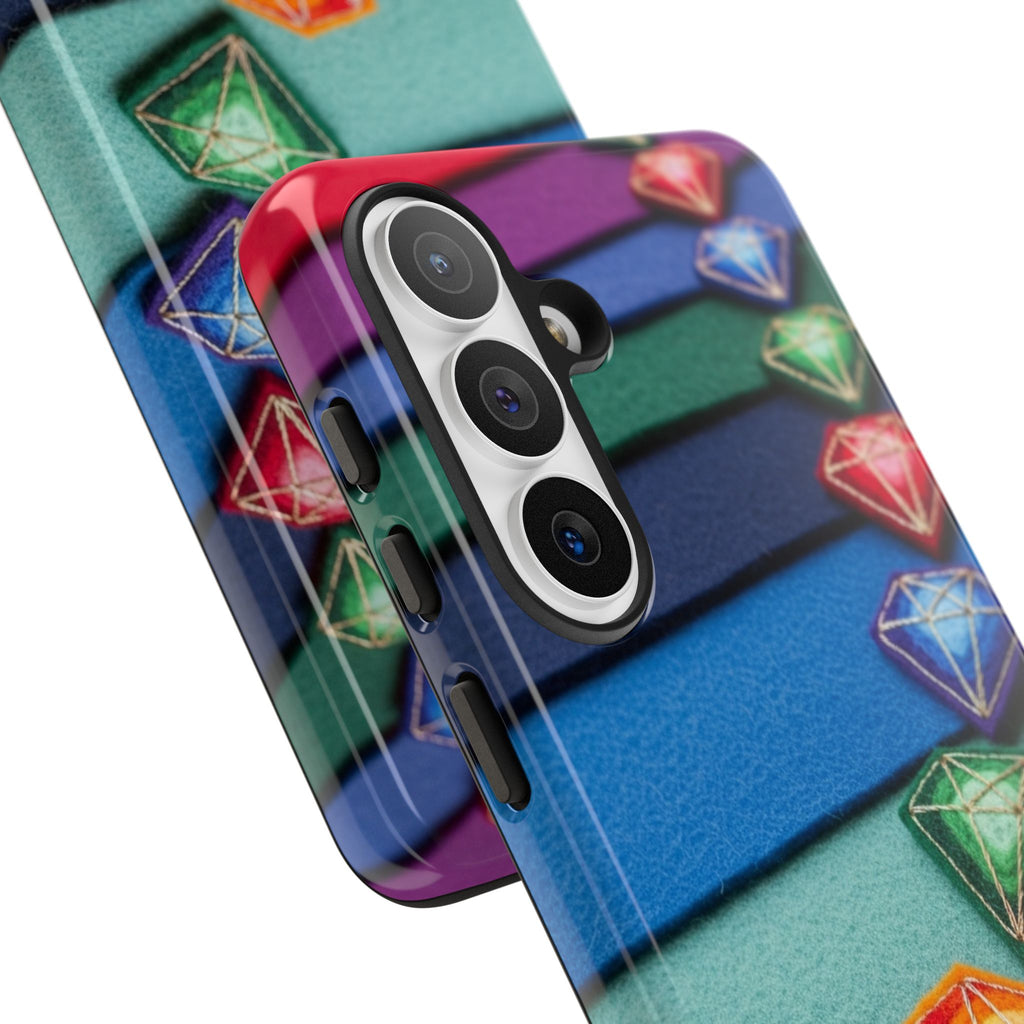 Colorful Gem Stripe Phone Case — Rainbow Diamond Pattern Tough Case