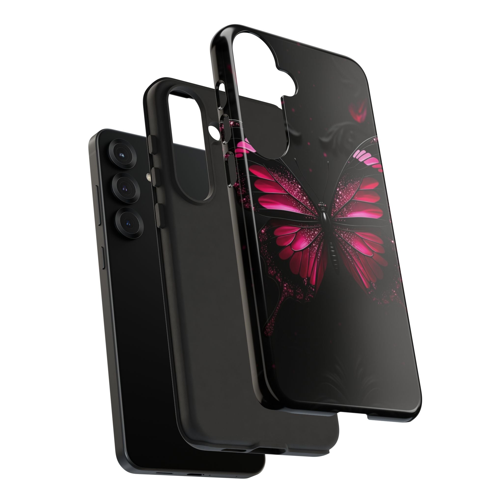 Pink Butterfly Tough Phone Case - Shockproof Protective iPhone Cover