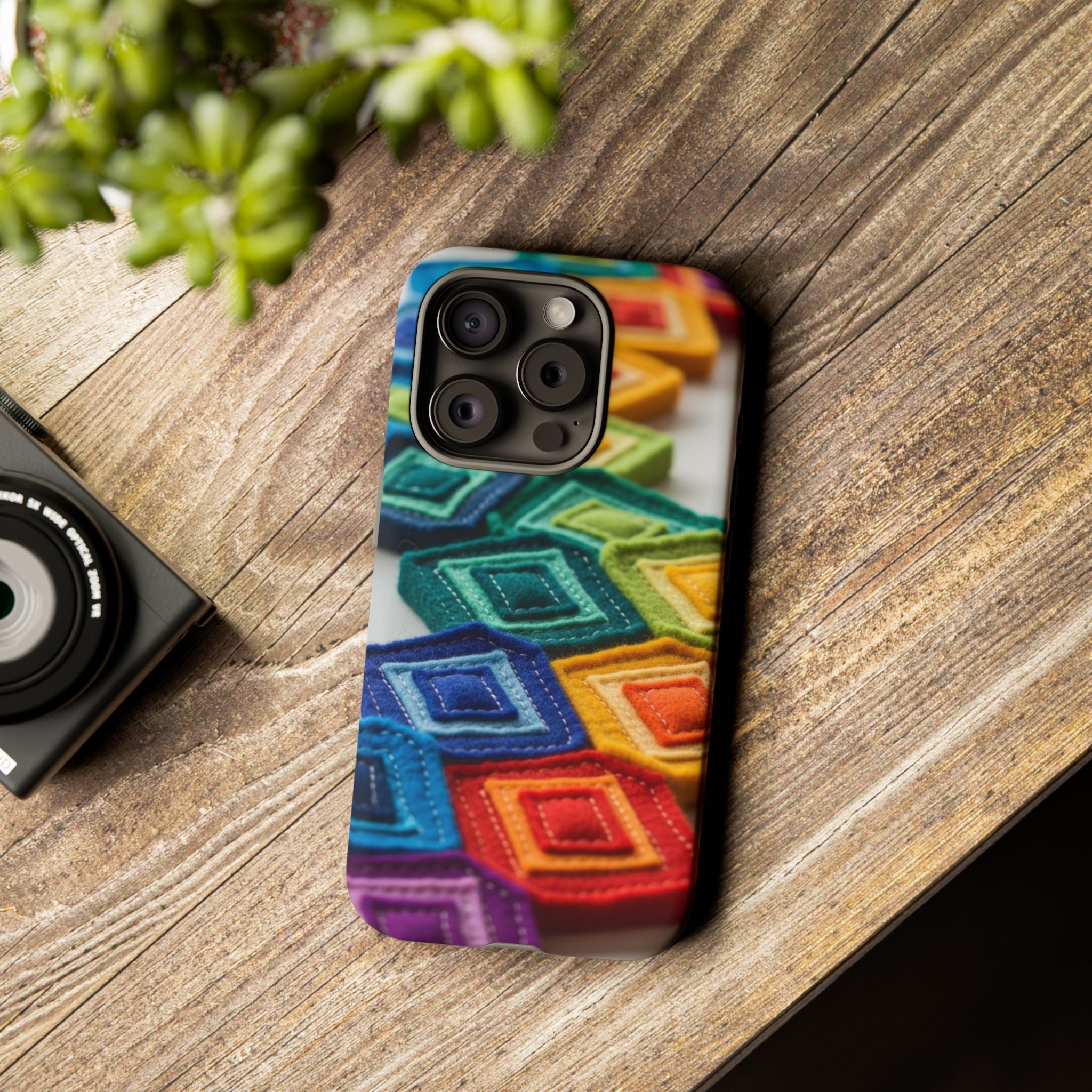 Colorful Geometric Quilt Pattern Phone Case – Bright Rainbow Diamond Tough Case