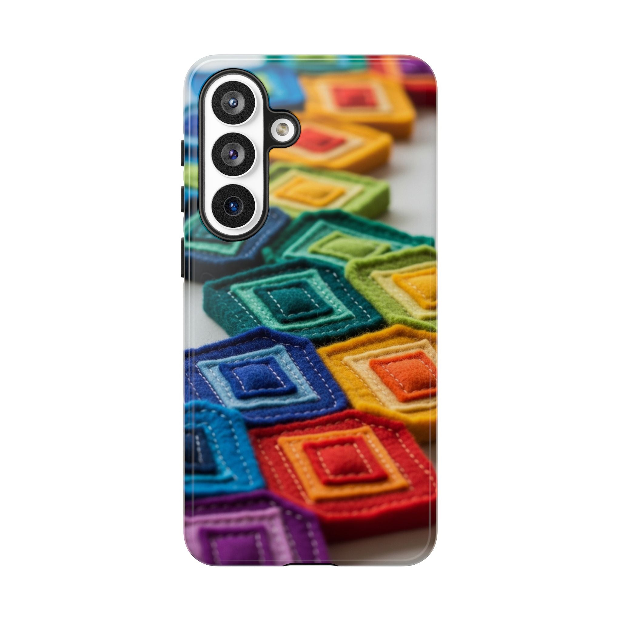 Colorful Geometric Quilt Pattern Phone Case – Bright Rainbow Diamond Tough Case