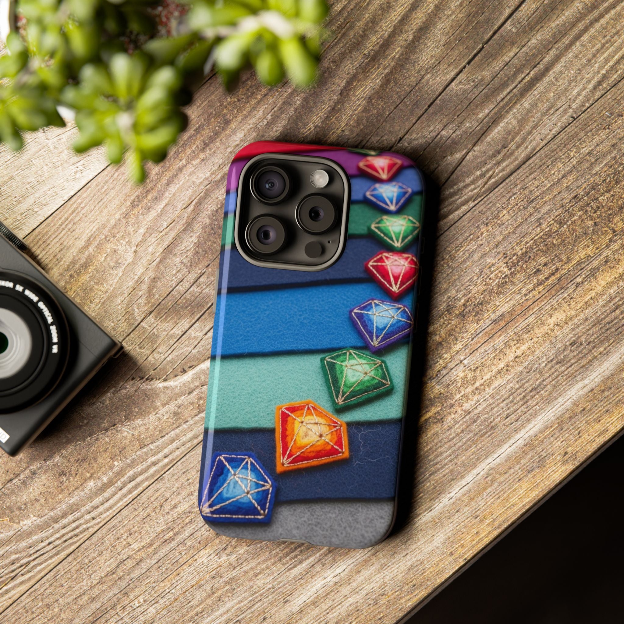 Colorful Gem Stripe Phone Case — Rainbow Diamond Pattern Tough Case