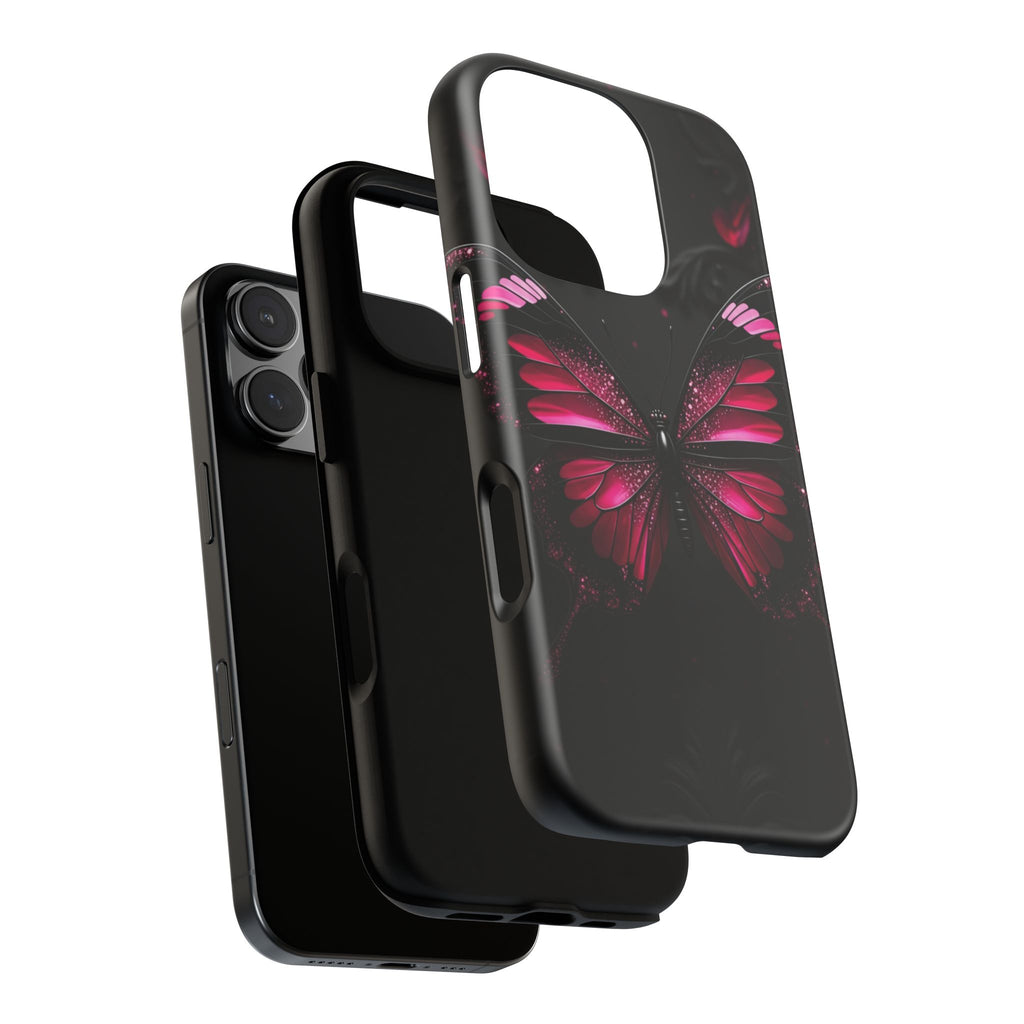 Pink Butterfly Tough Phone Case - Shockproof Protective iPhone Cover
