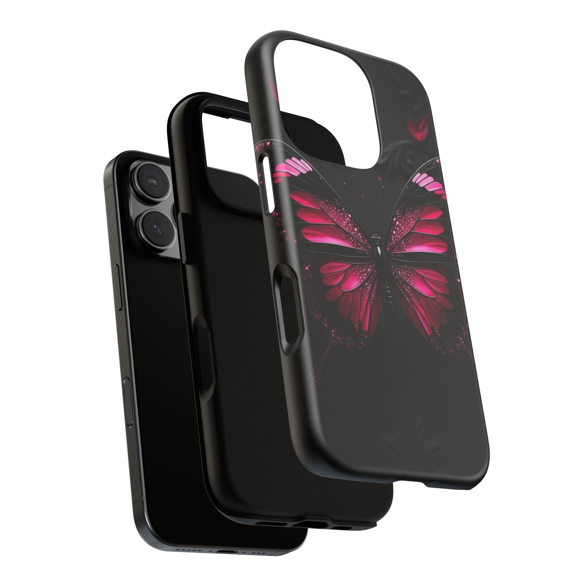 Pink Butterfly Tough Phone Case - Shockproof Protective iPhone Cover