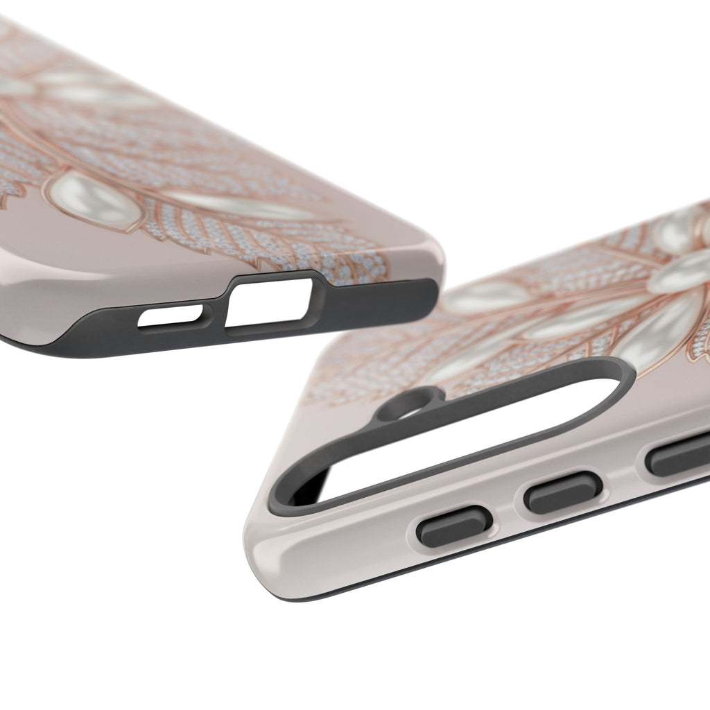 Pearl Floral Phone Case for Samsung galaxy phone — Elegant Rose Gold Leaf Design for Women