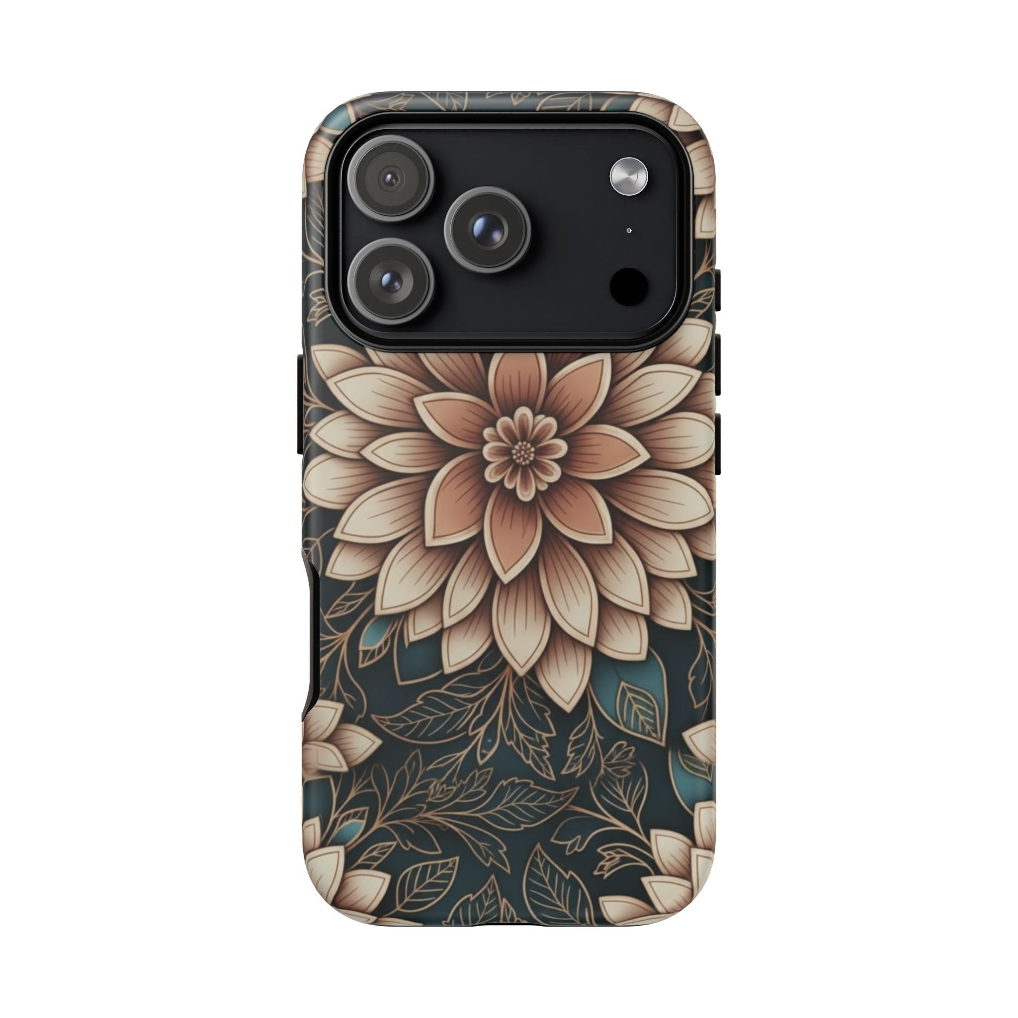 Floral Mandala Tough Phone Case - Boho Dahlia Protective Cover