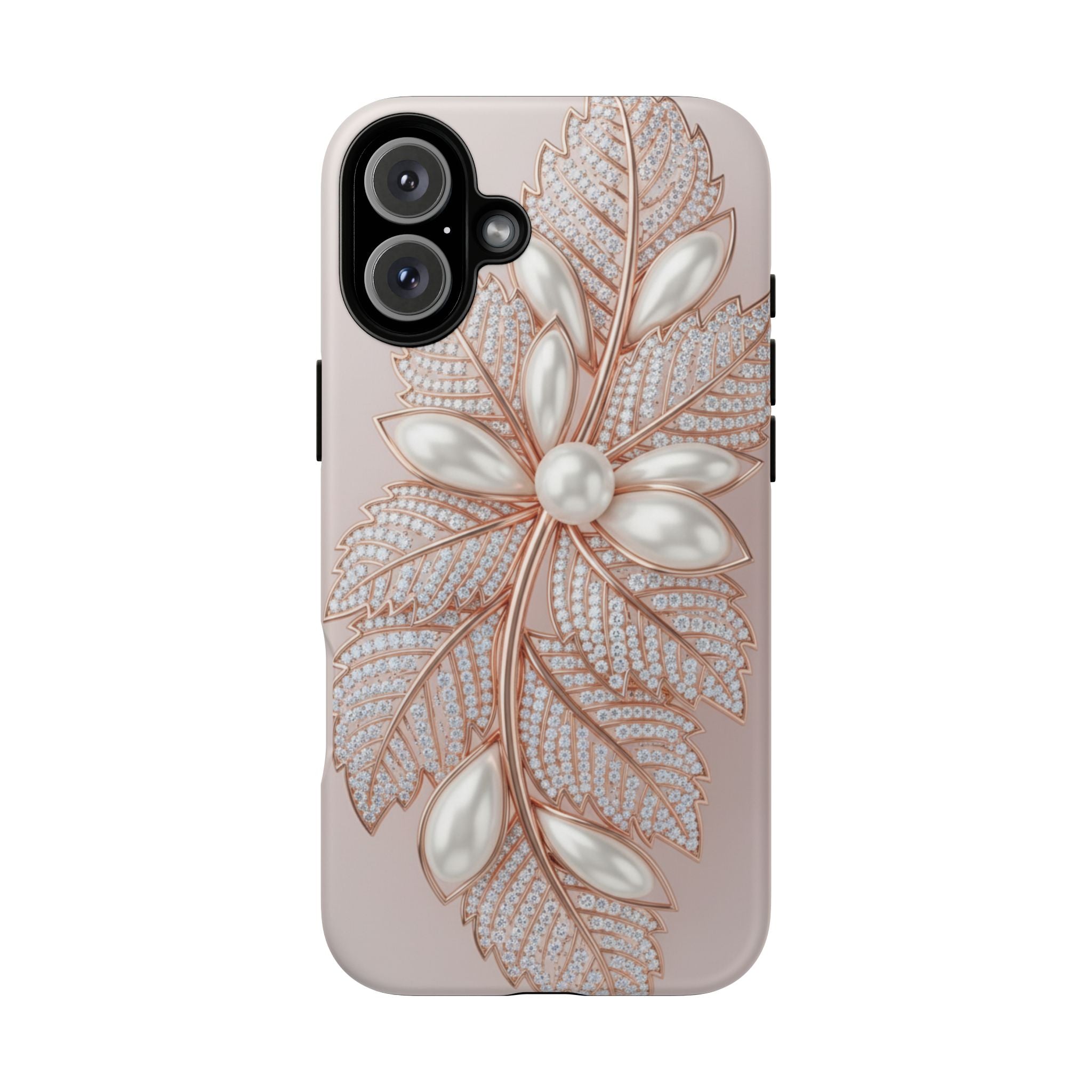 Pearl Floral Phone Case – Rose Gold Leaf iPhone Cover