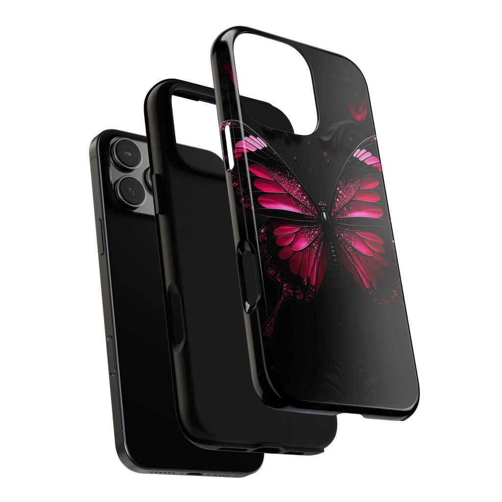 Pink Butterfly Tough Phone Case - Shockproof Protective iPhone Cover