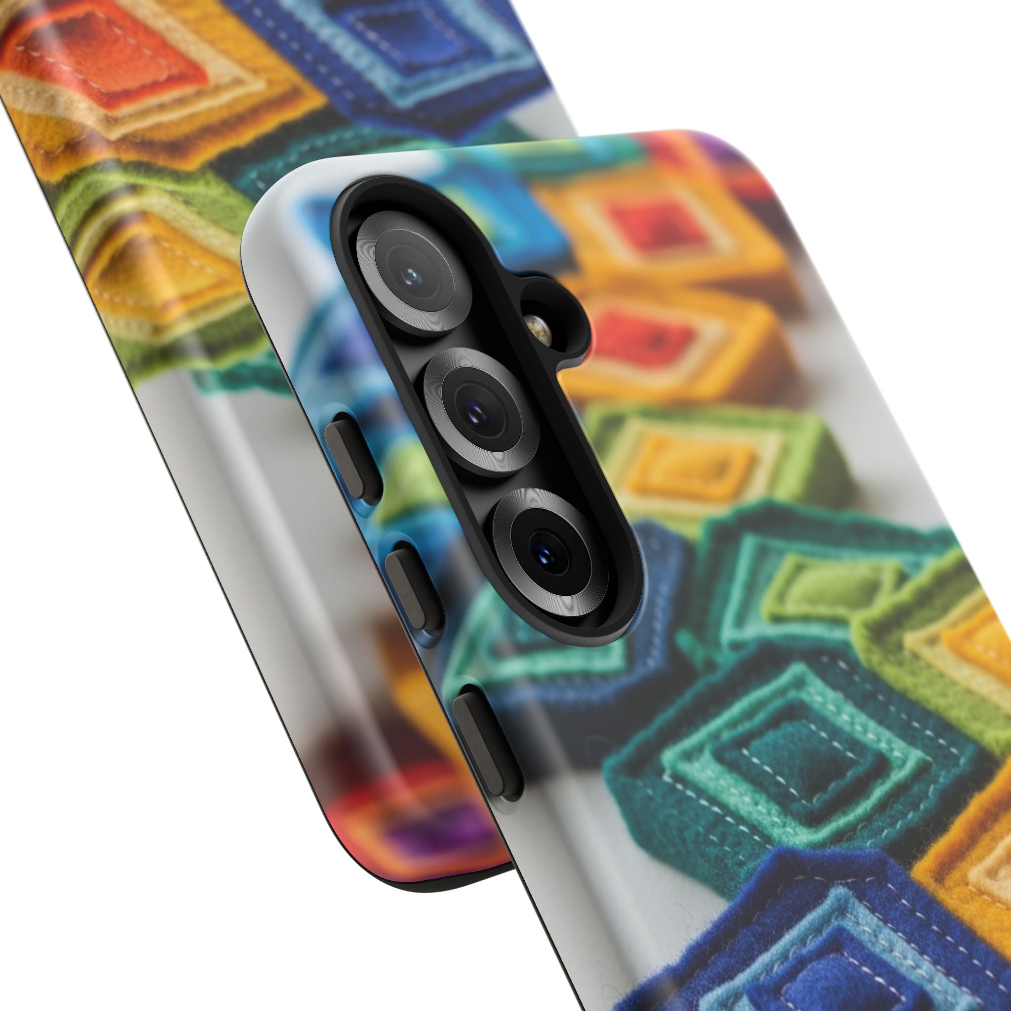 Colorful Geometric Quilt Pattern Phone Case – Bright Rainbow Diamond Tough Case