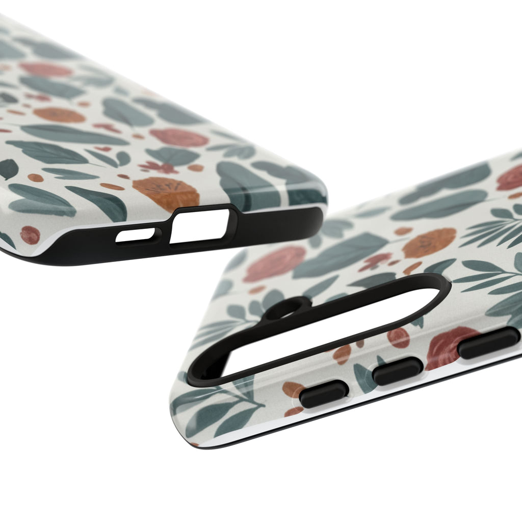 Floral Leaf Pattern Tough Phone Case — Protective Botanical iPhone Cover