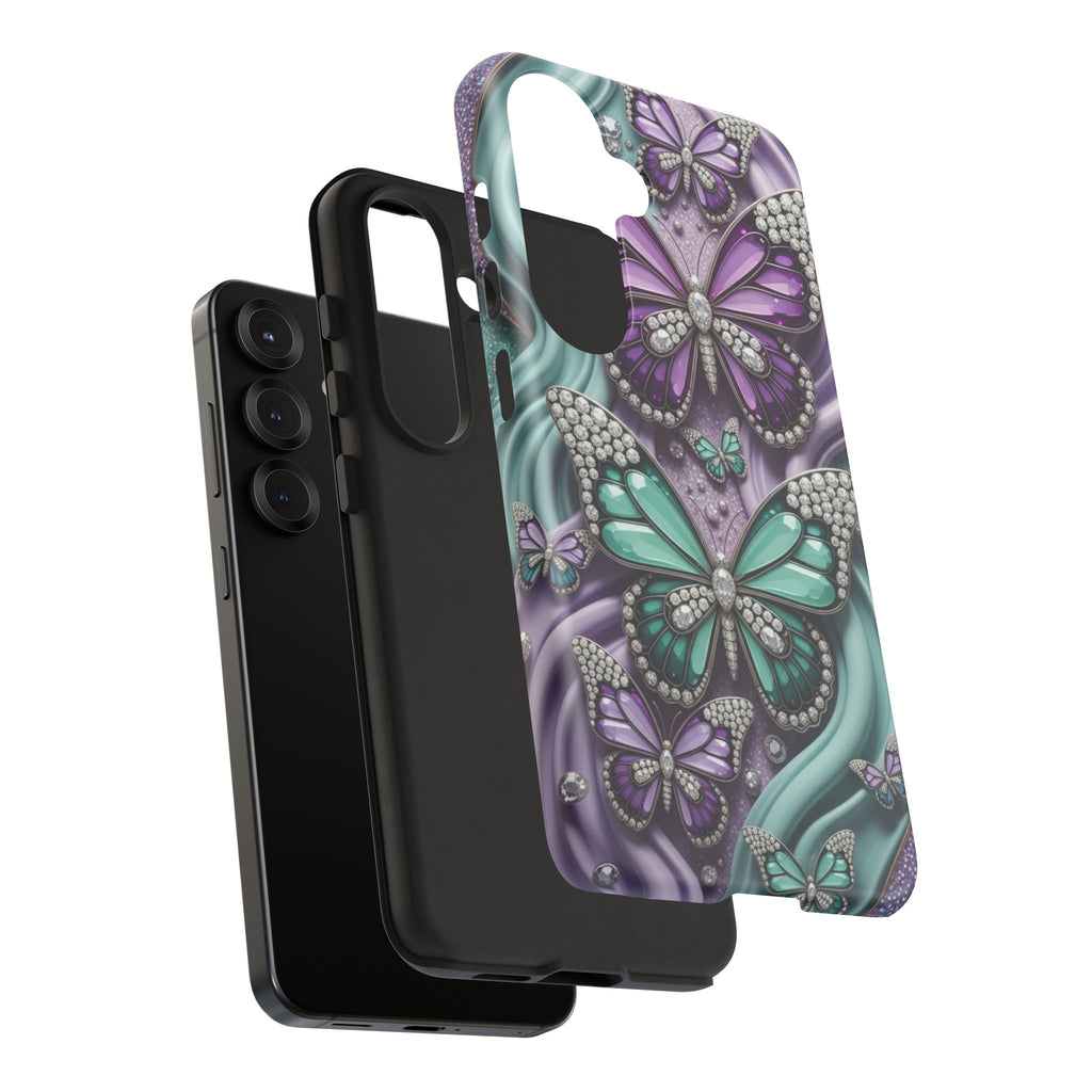 Butterfly Gem Tough Phone Case – Teal & Purple Sparkle Protective Cover