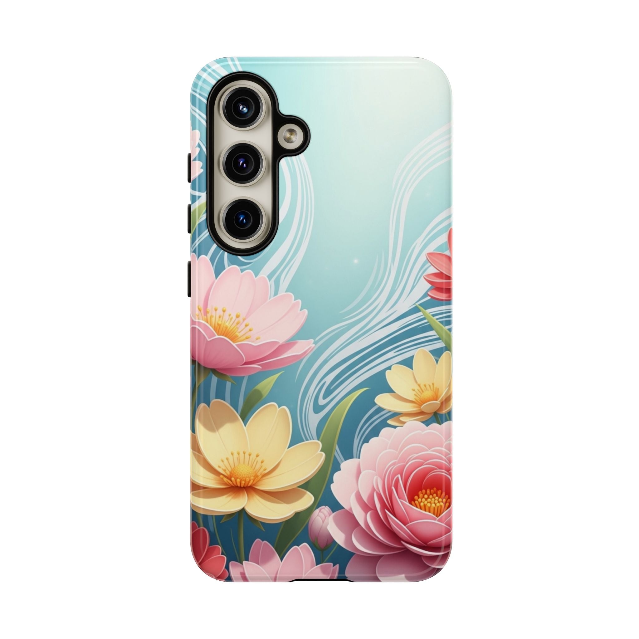 Floral Lotus Tough Phone Case — Watercolor Garden Protective Cover