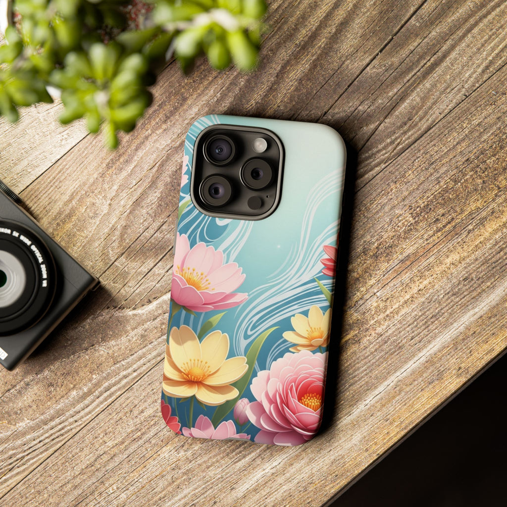 Floral Lotus Tough Phone Case — Watercolor Garden Protective Cover