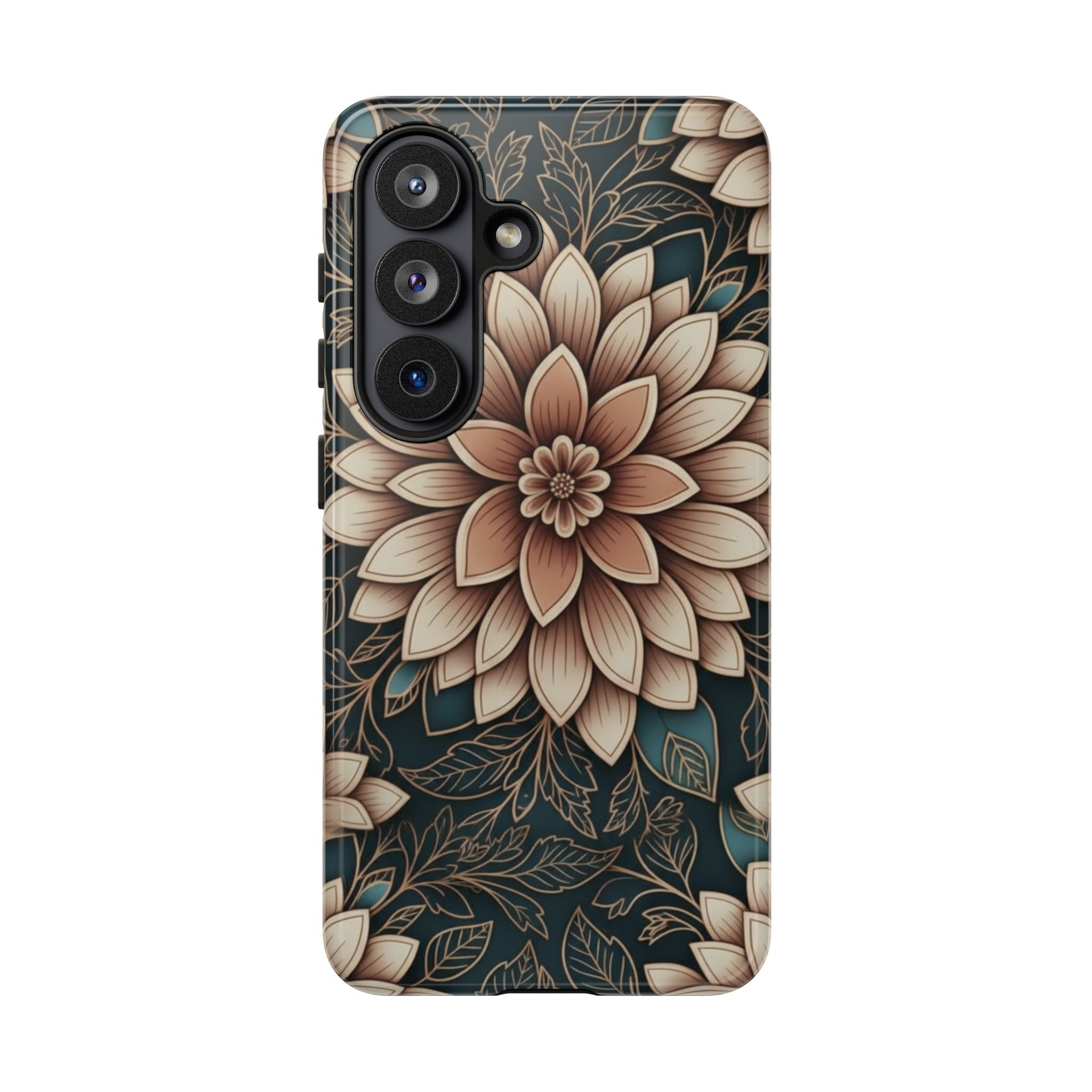 Floral Mandala Tough Phone Case - Boho Dahlia Protective Cover