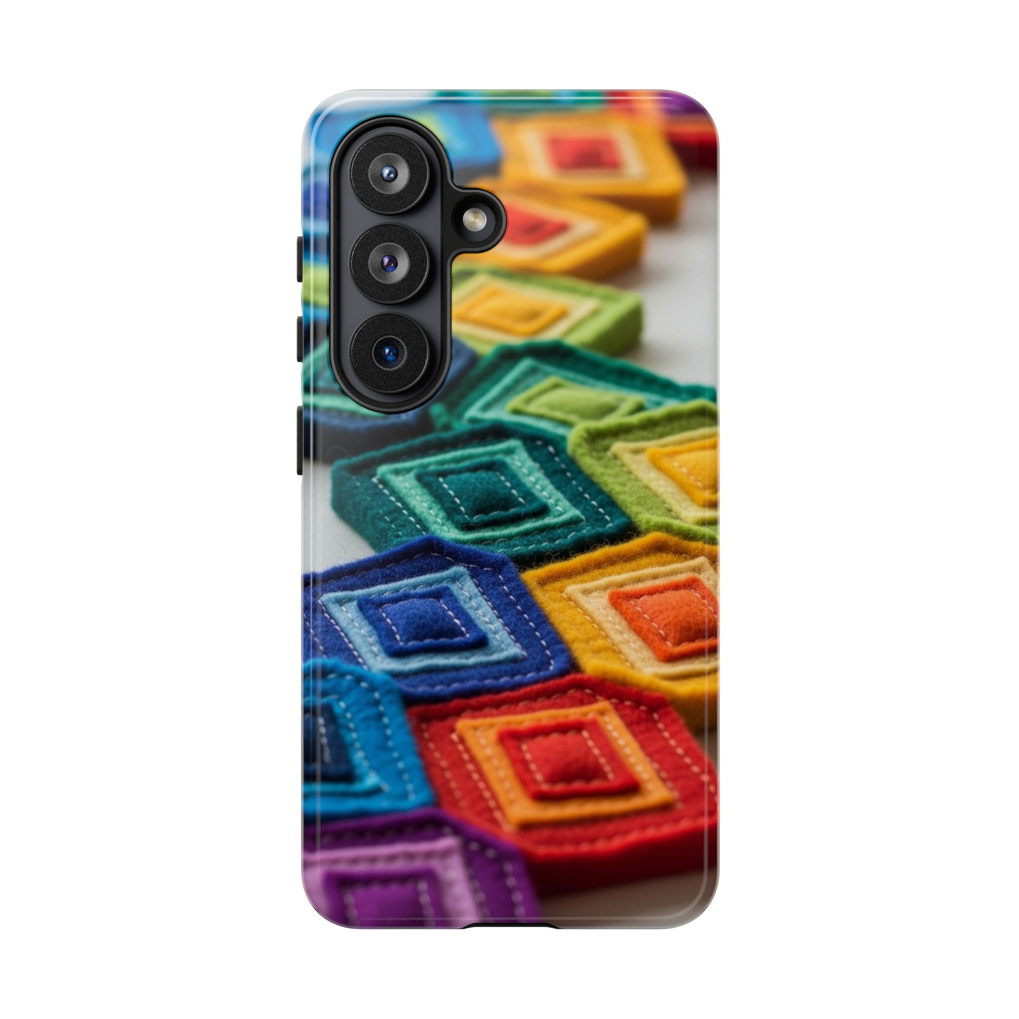 Colorful Geometric Quilt Pattern Phone Case – Bright Rainbow Diamond Tough Case