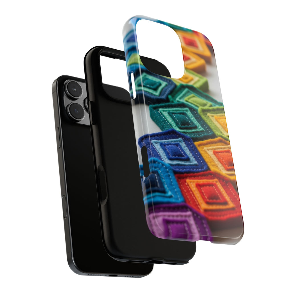Colorful Geometric Quilt Pattern Phone Case – Bright Rainbow Diamond Tough Case