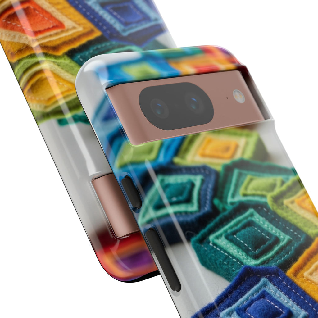 Colorful Geometric Quilt Pattern Phone Case – Bright Rainbow Diamond Tough Case