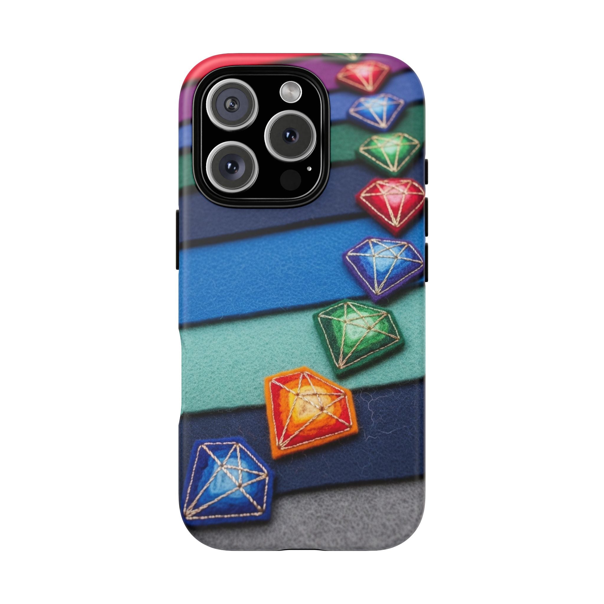 Colorful Gem Stripe Phone Case — Rainbow Diamond Pattern Tough Case