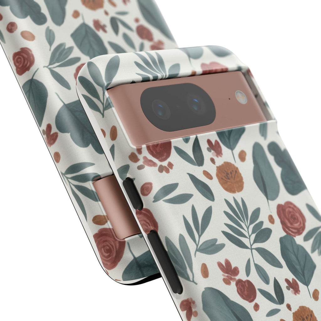 Floral Leaf Pattern Tough Phone Case — Protective Botanical iPhone Cover