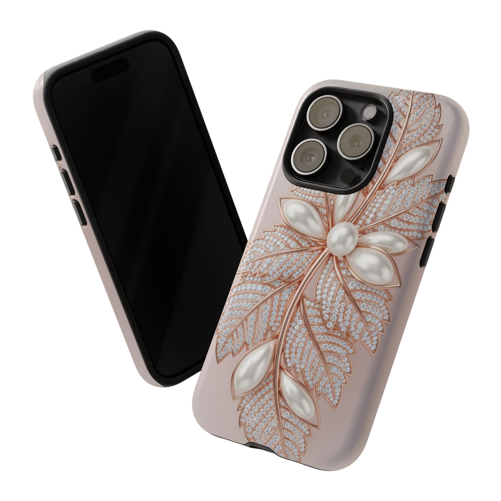 Pearl Floral Phone Case – Rose Gold Leaf iPhone Cover