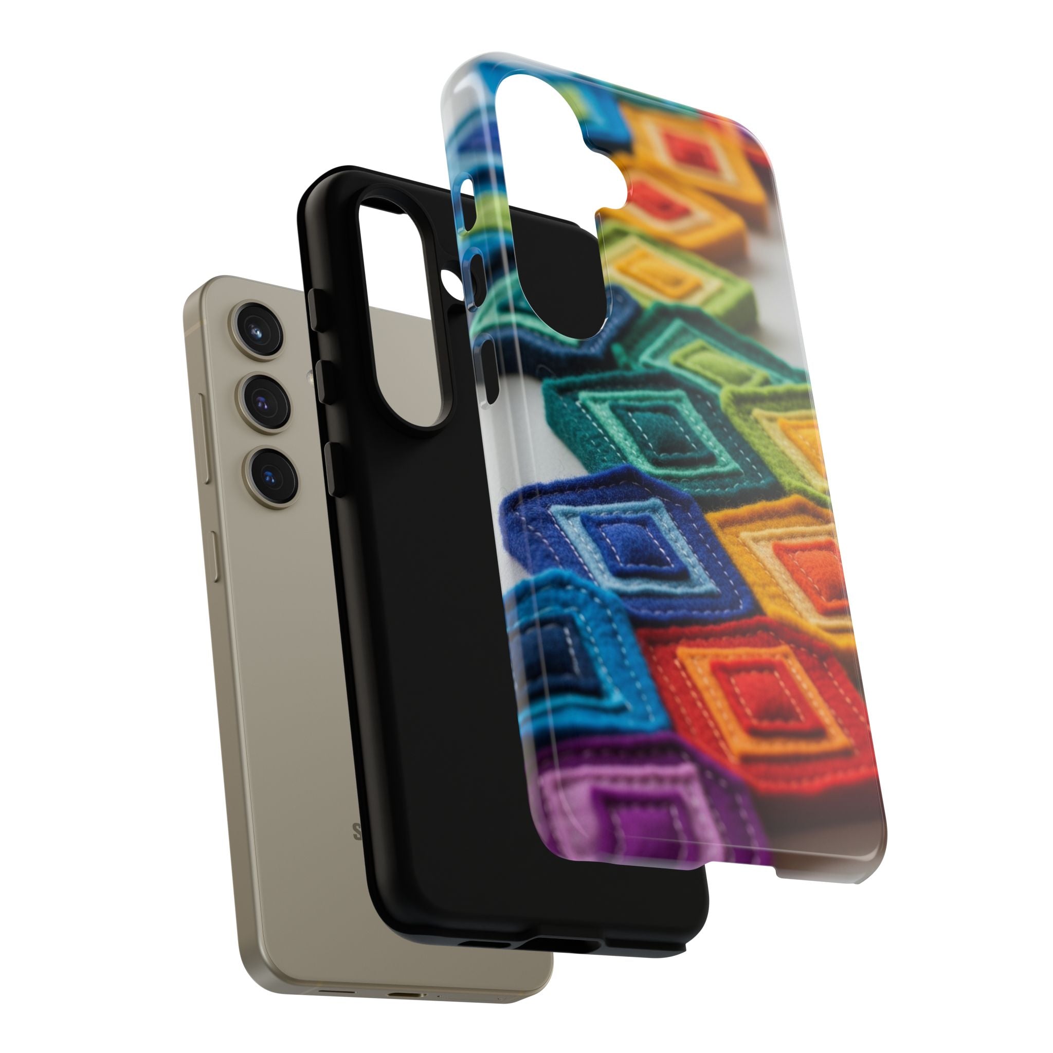 Colorful Geometric Quilt Pattern Phone Case – Bright Rainbow Diamond Tough Case