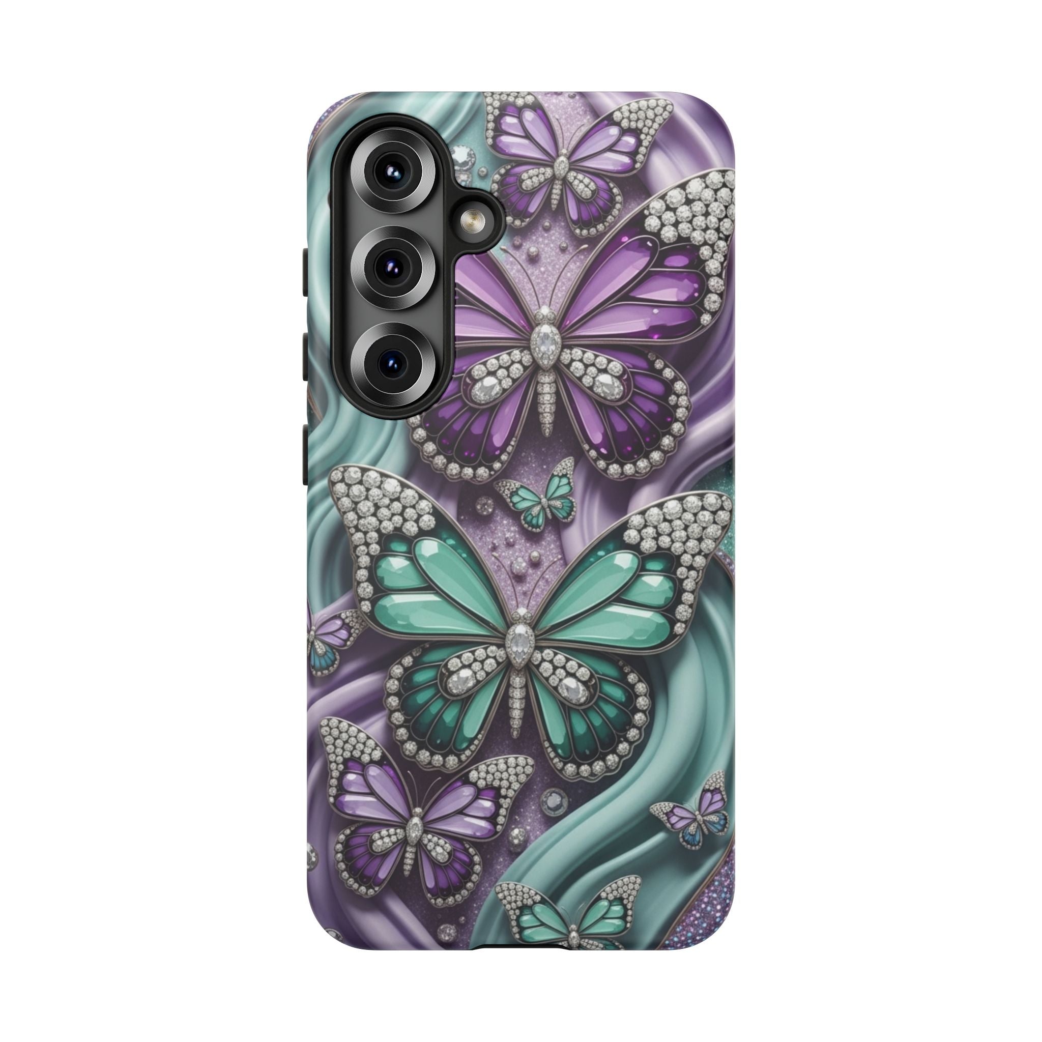 Butterfly Gem Tough Phone Case – Teal & Purple Sparkle Protective Cover